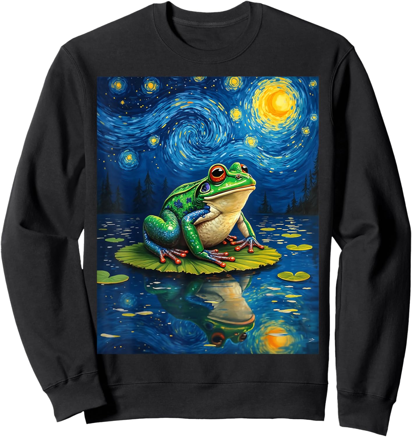 Van Gogh's Starry Night Frog Pond Jumper Animal Lovers Sweatshirt - Sweatshirt | Black