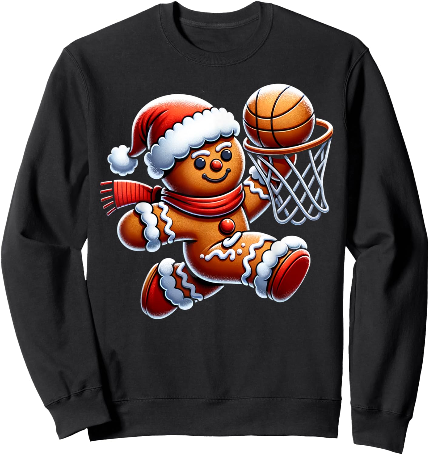 Gingerbread Man Playing Basketball Christmas Xmas Kids Sweatshirt - Sweatshirt | Black