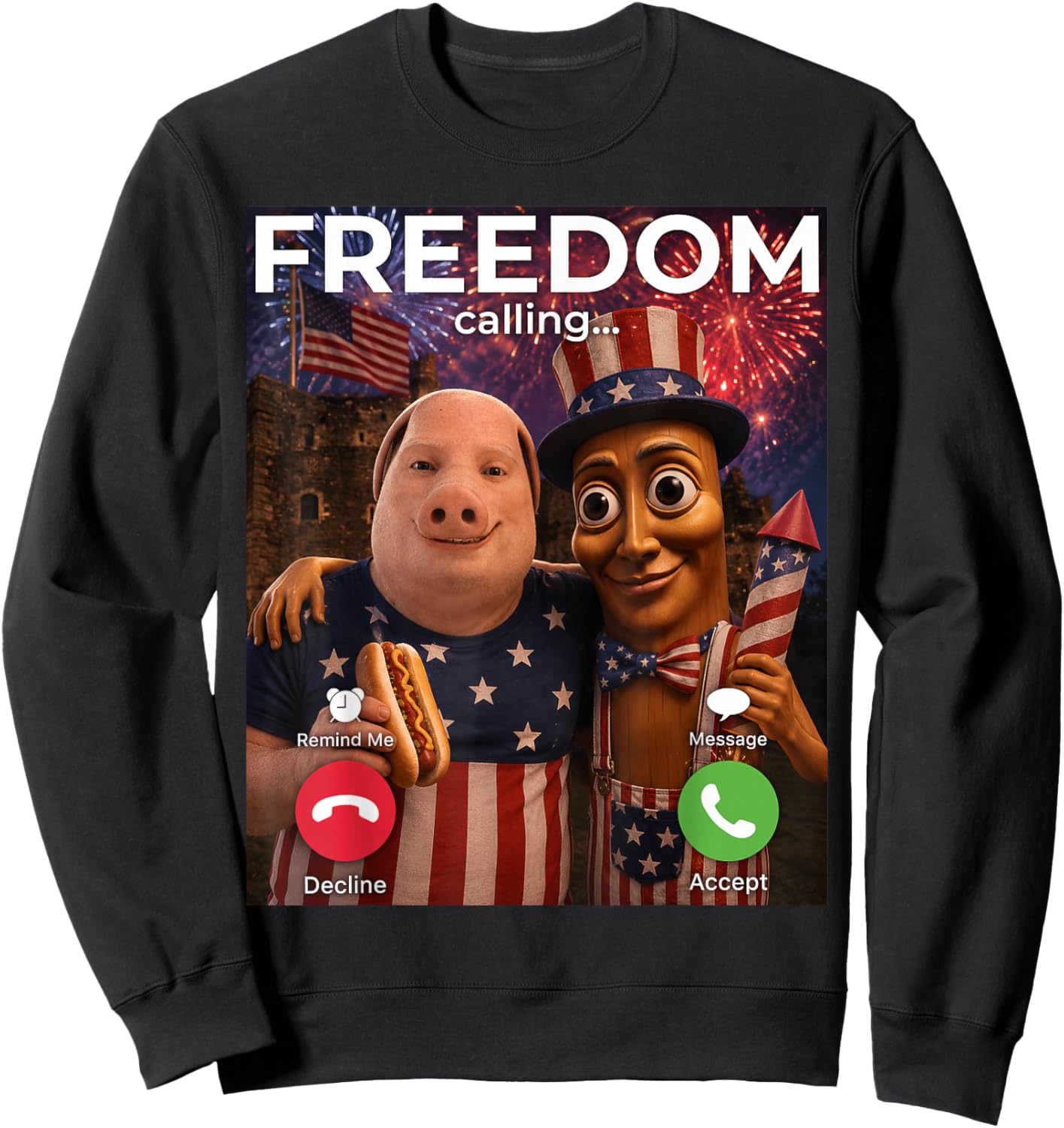 Independence Day Internet Meme Tung Sahur John Pork US Joke Sweatshirt - Sweatshirt | Black