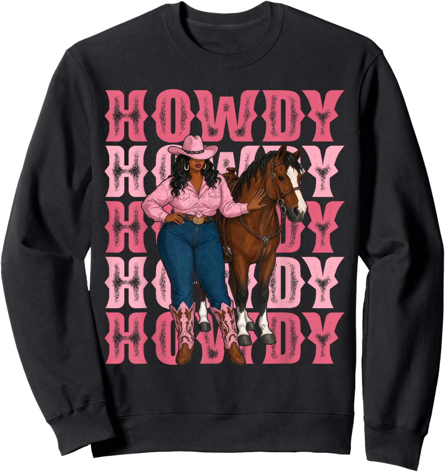 Howdy Cowgirl Western Rodeo Black Woman with Horse Sweatshirt - Sweatshirt | Black