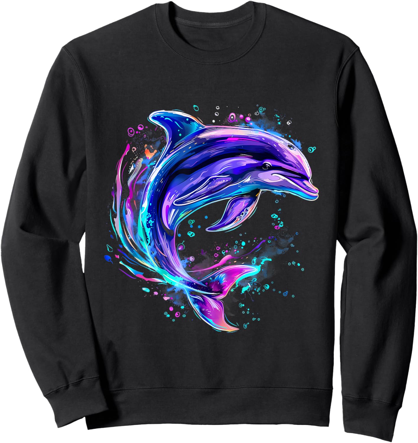Dolphin Watercolor Sea Ocean Animal Ocean Sea Dolphin Sweatshirt - Sweatshirt | Black