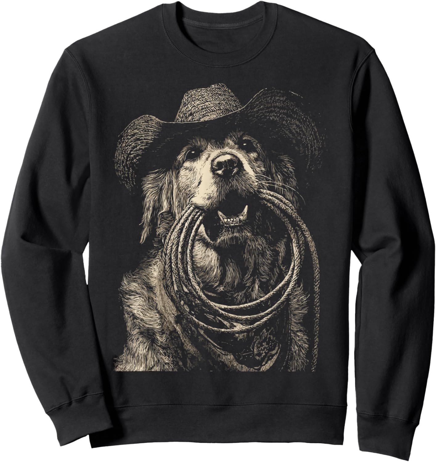 Rustic Golden Retriever with Cowboy Hat Lasso Western Dog Sweatshirt - Sweatshirt | Black