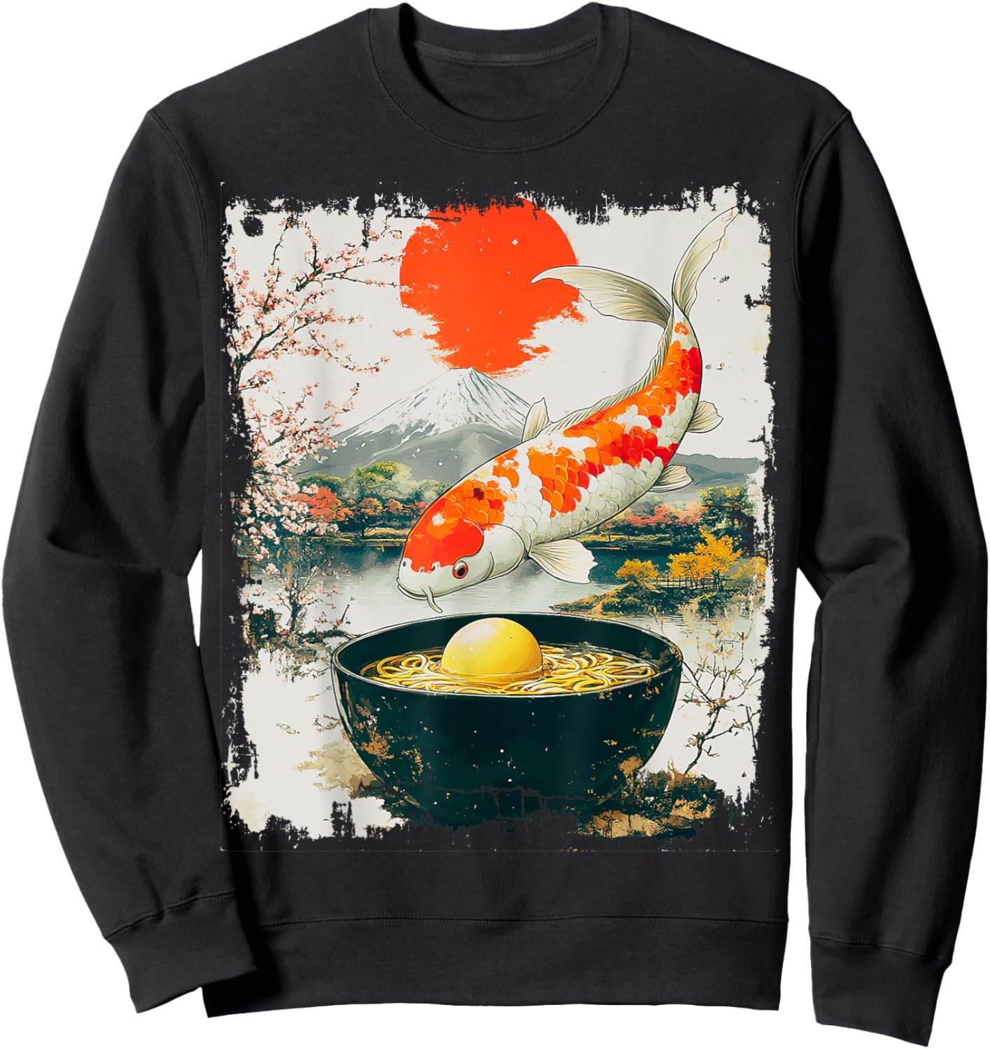 Kawaii Anime Koi Fish Eating Ramen Funny Japanese Graphic Sweatshirt - Sweatshirt | Black