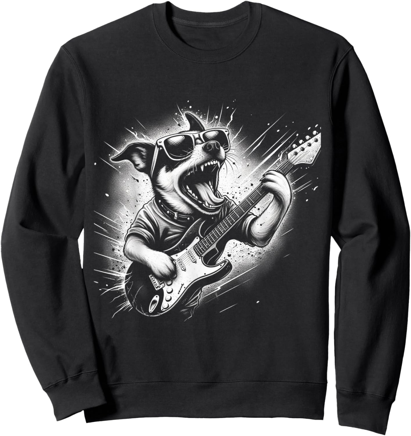 Rock n Roll Dog Cool Dog with Guitar Rock Star Dog Art Sweatshirt - Sweatshirt | Black