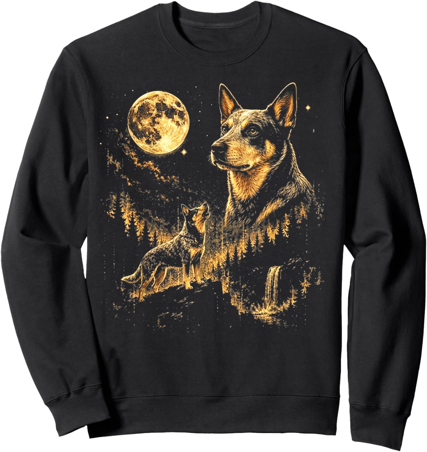 Australian Cattle Howling to The Moon Meme Animal Graphic Sweatshirt - Sweatshirt | Black