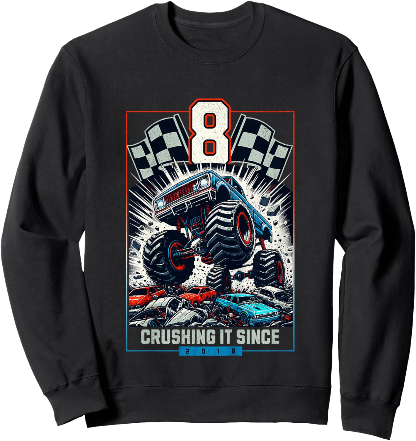 Kids 8th Birthday Truck Turning 8 Years Old Boy Born in 2018 Sweatshirt - Sweatshirt | Black