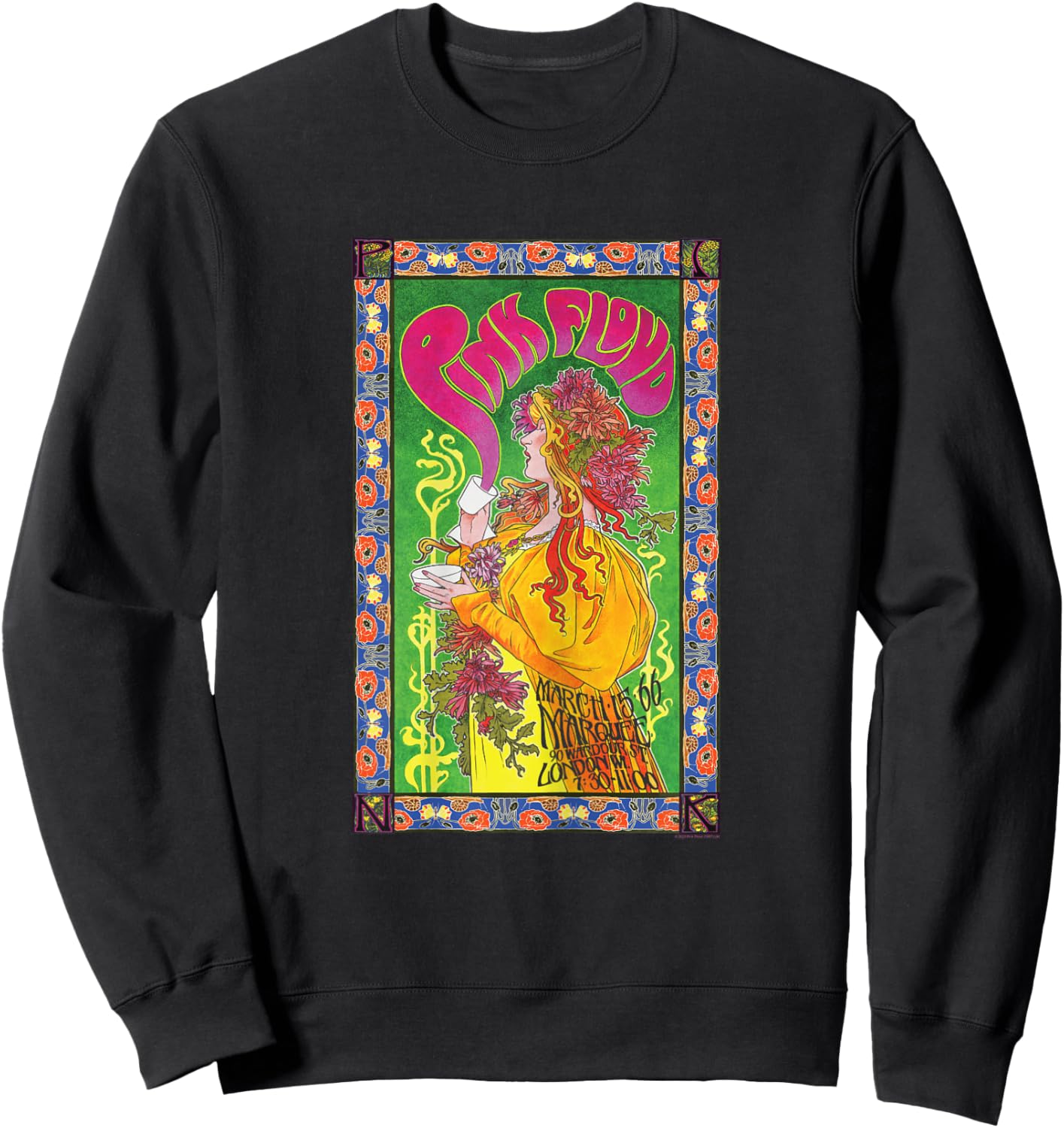 Official Pink Floyd Women's Vintage Band Marquee 1966 Sweatshirt - Sweatshirt | Black