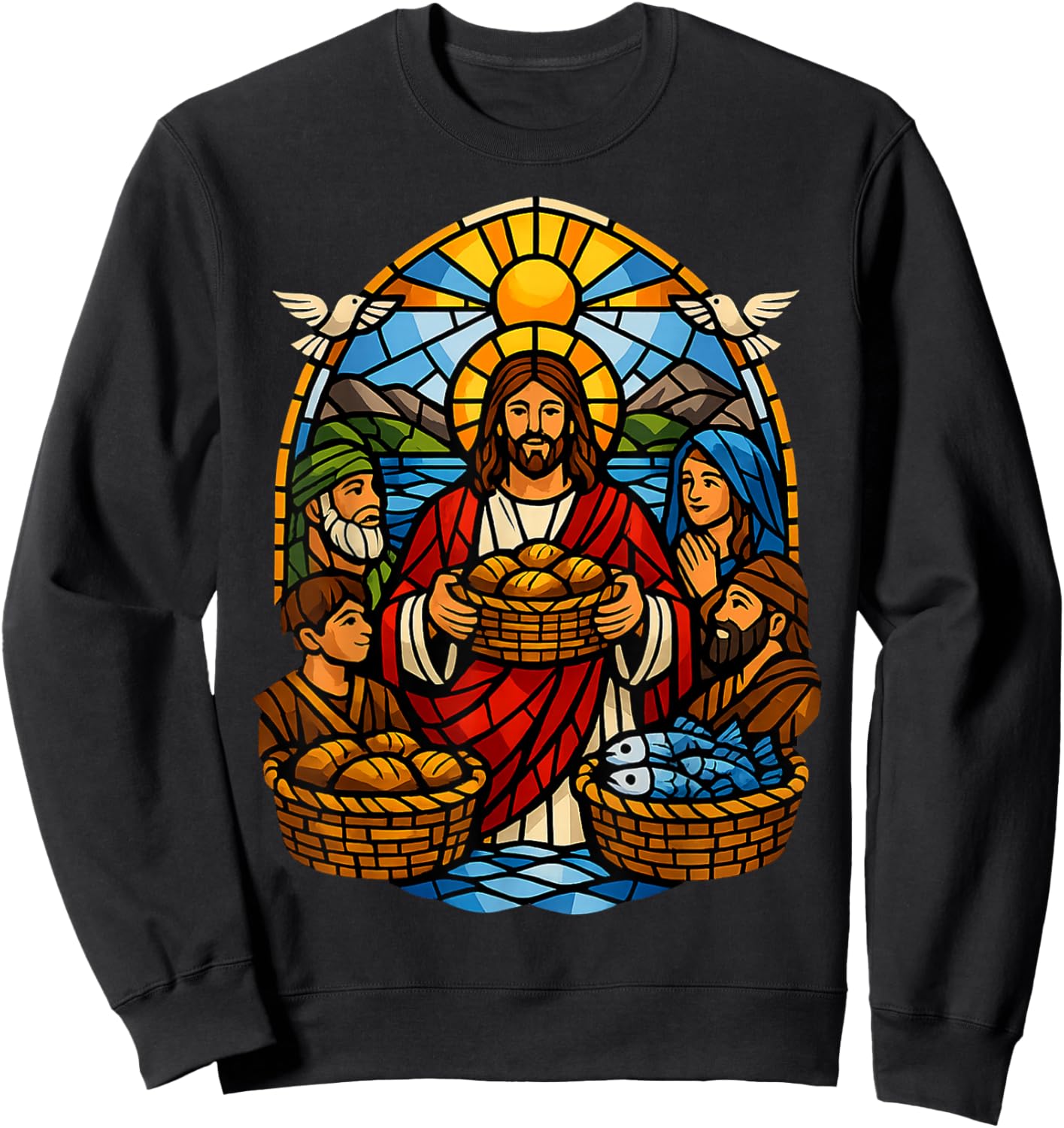 Loaves and Fishes Miracle Vitrail Scène communautaire Sweatshirt - Sweatshirt | Black