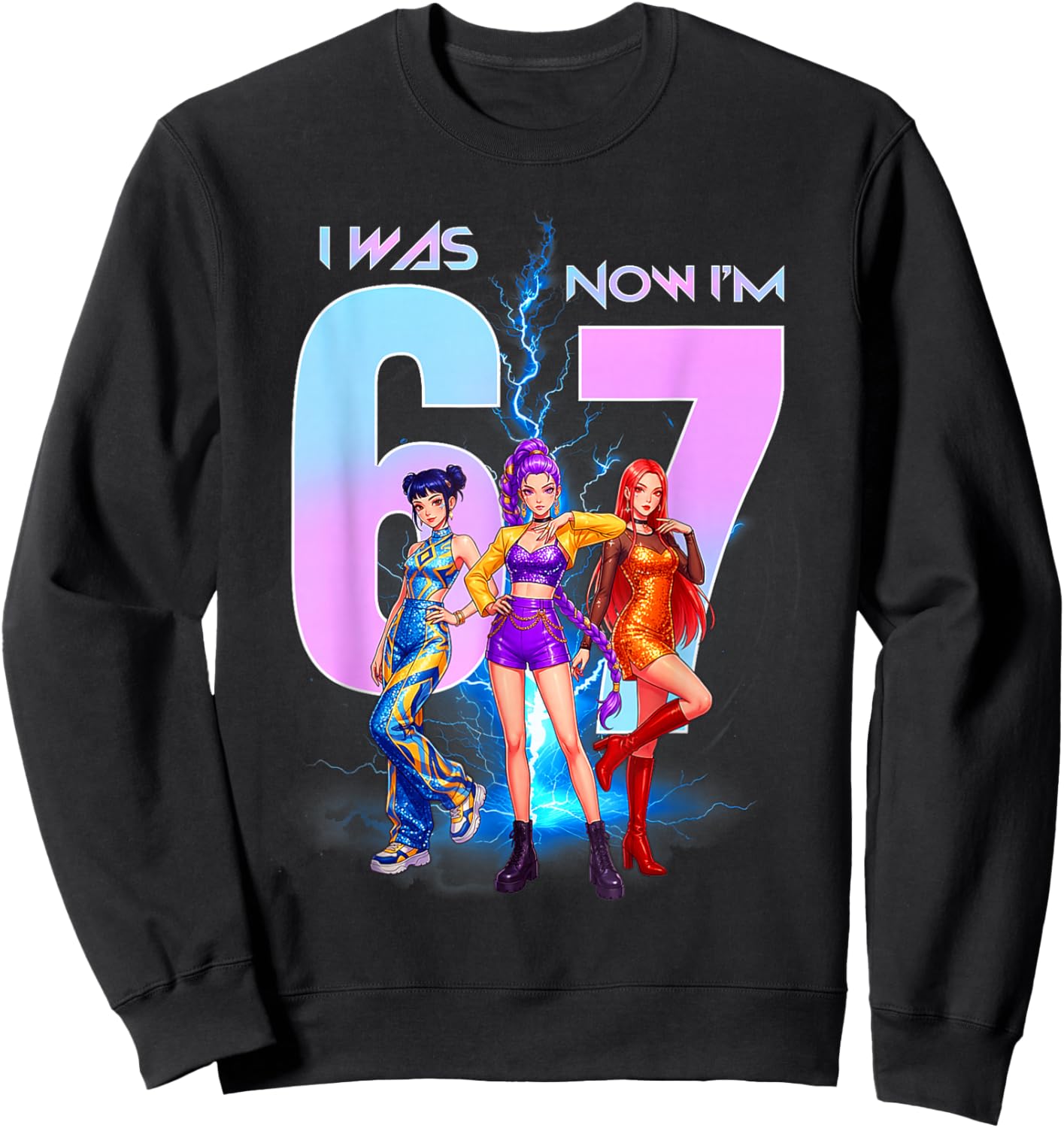 I was 6 Now Im 7 Birthday K-pop Girls 67 Meme 7th Birthday Sweatshirt - Sweatshirt | Black