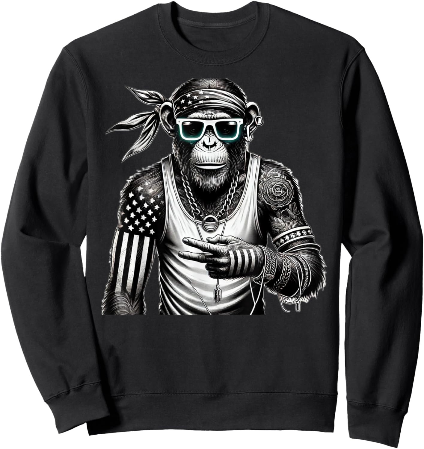 Funny Monkey with sunglasses cool street skateboard Sweatshirt - Sweatshirt | Black