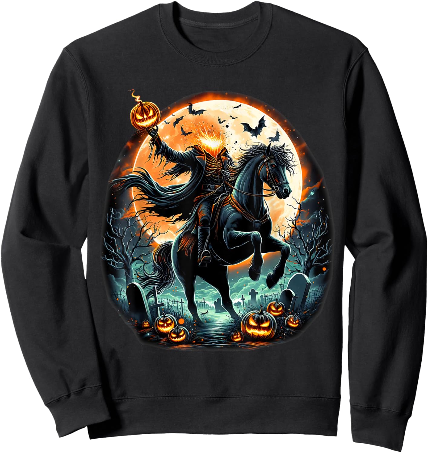 Pumpkin Headless Horseman Scary Halloween Sweatshirt - Sweatshirt | Black