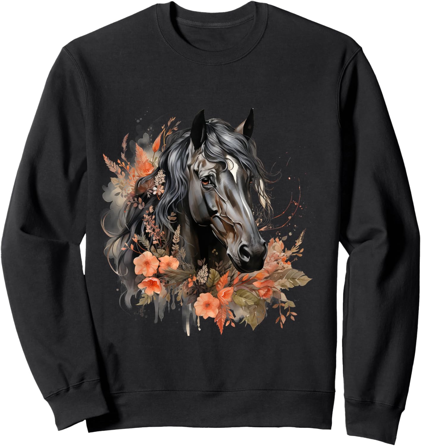 Floral Wild Horse Country Horse Riding , Small, Black Sweatshirt - Sweatshirt | Black