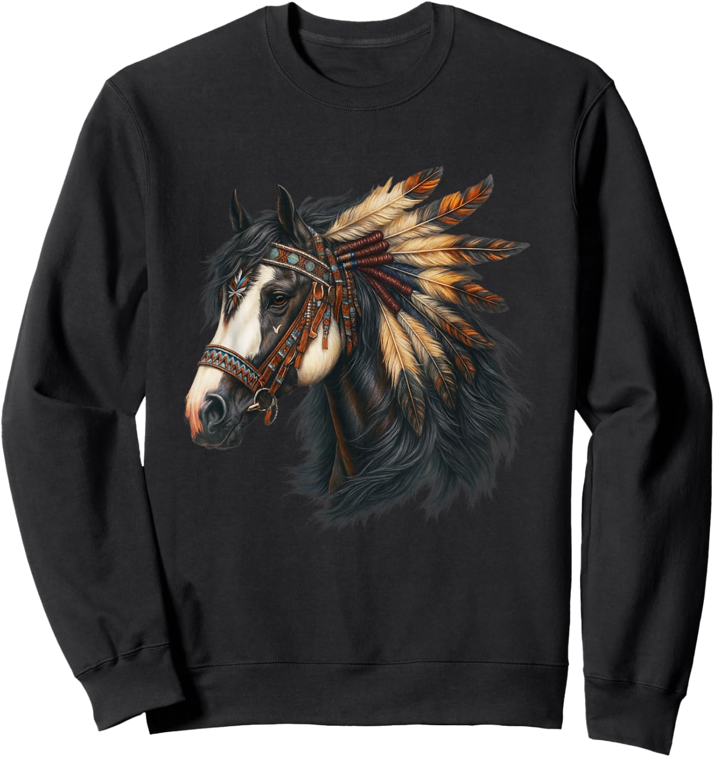 Native American - Chief Headdress Horse Colored Indian Sweatshirt - Sweatshirt | Black