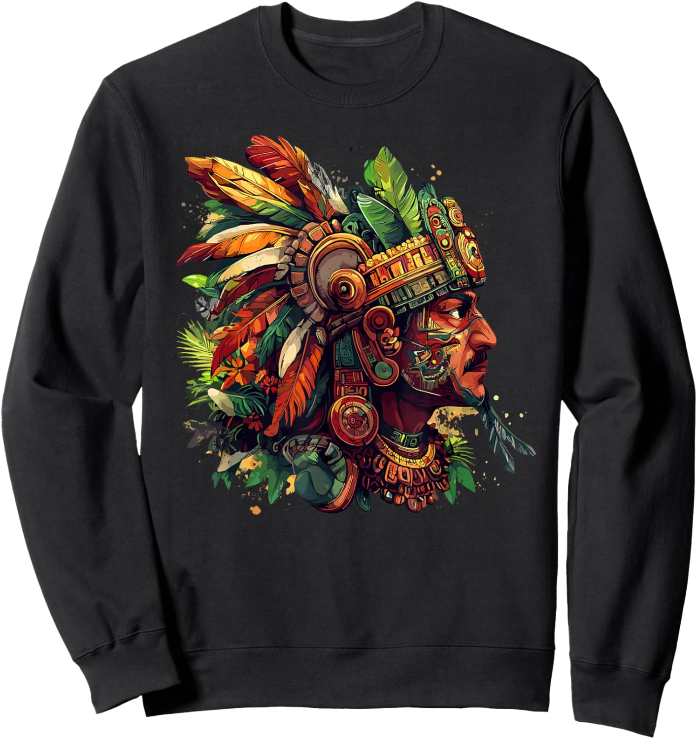 Mayan Aztec Tribal Warrior Eagle Headdress Sweatshirt - Sweatshirt | Black