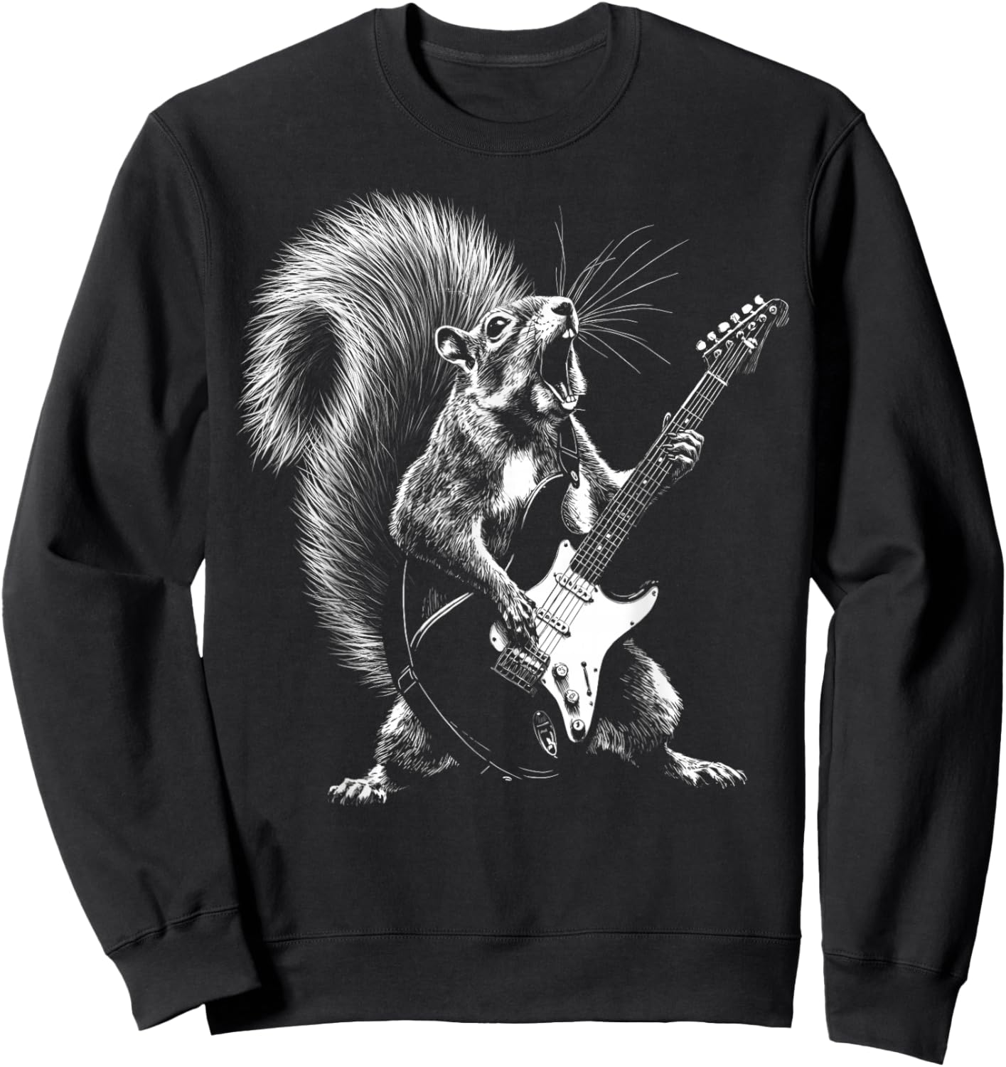 Rock Star Squirrel Playing Guitar Rodent Animal Guitarist Sweatshirt - Sweatshirt | Black