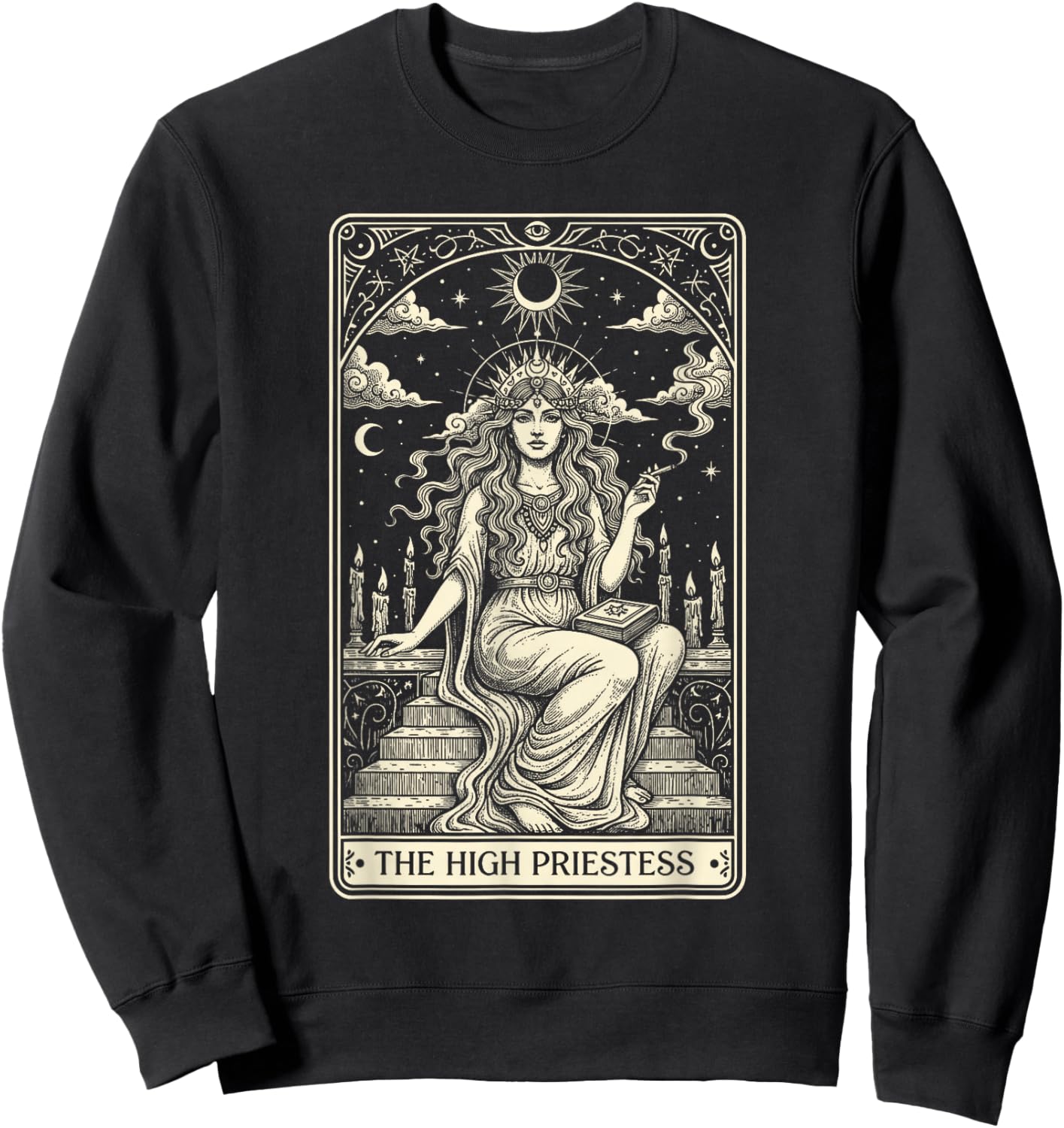 Cannabis Weed Smoking 420 The High Priestess Tarot Card Sweatshirt - Sweatshirt | Black