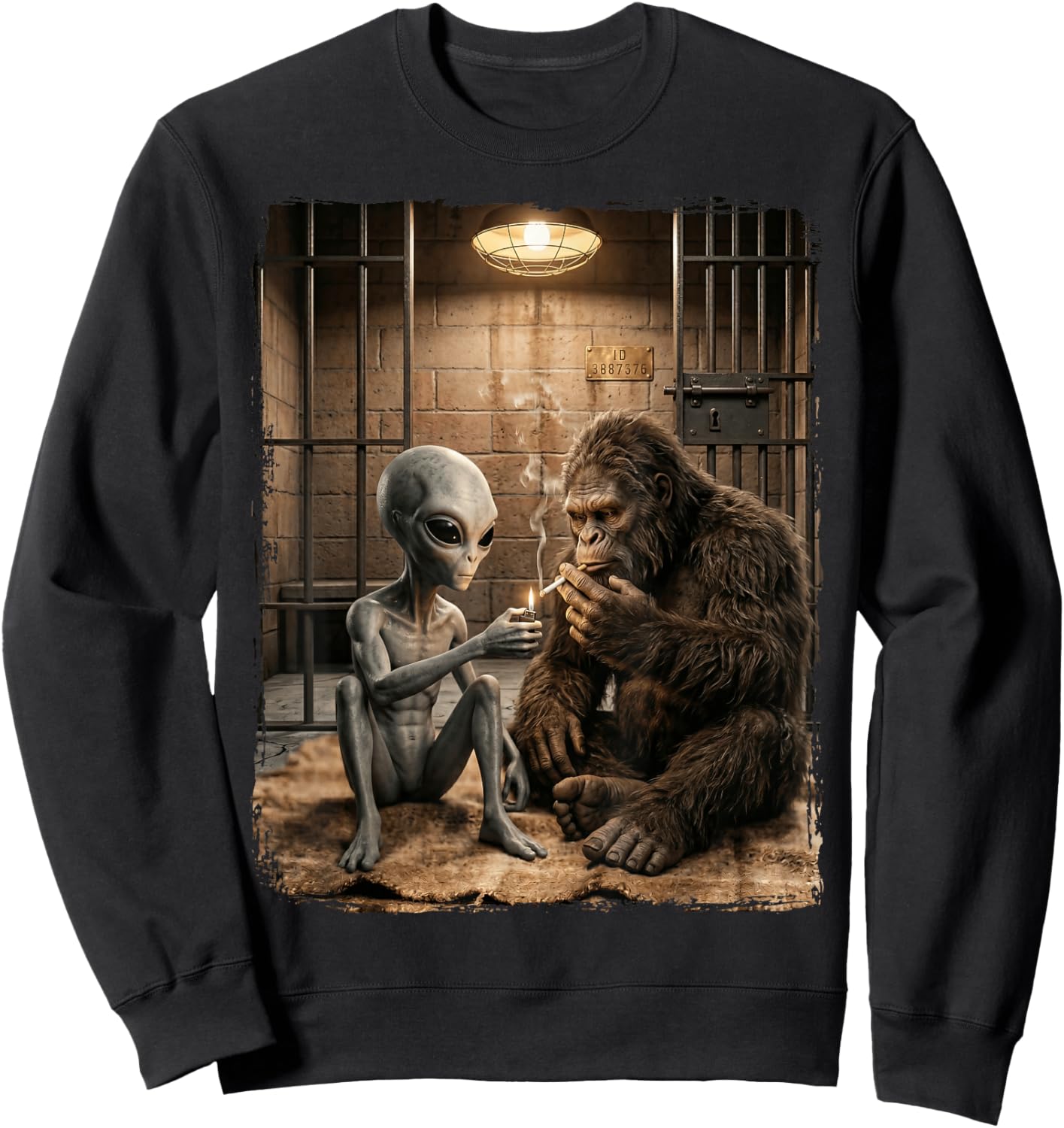 Bigfoot Alien Smoking Sweatshirt - Sweatshirt | Black