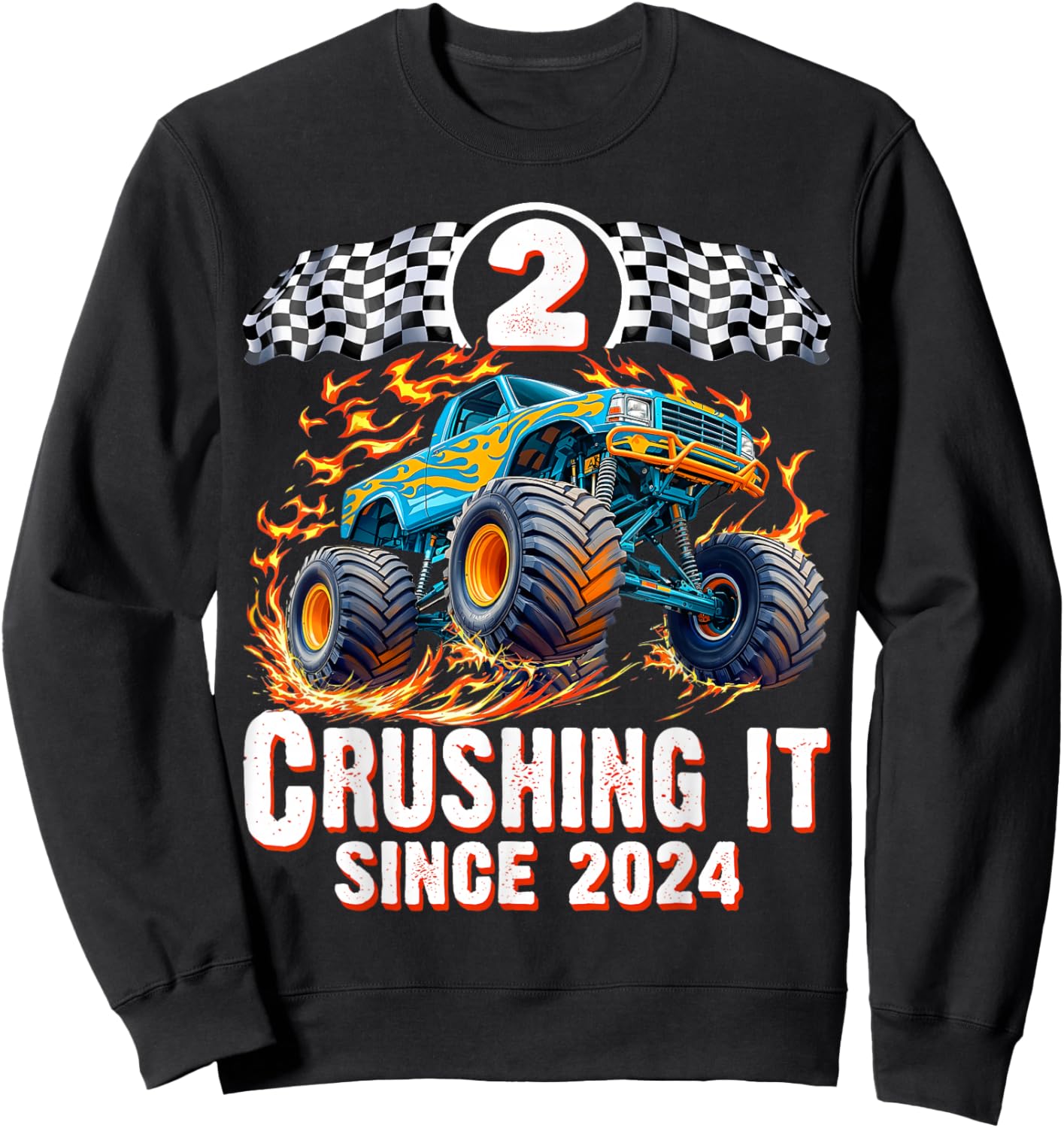 Birthday Monster Truck 2 Year Old Boys 2nd Party Born 2024 Sweatshirt - Sweatshirt | Black