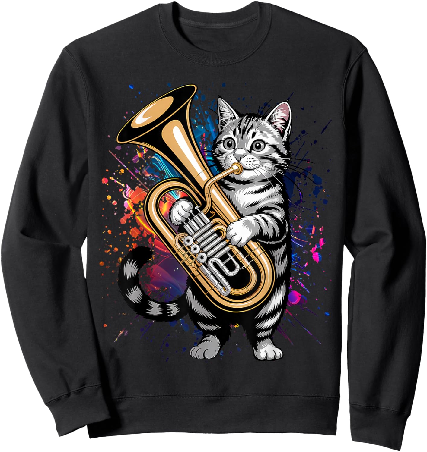 Cat Playing Marching Band Tuba Player Musician Sweatshirt - Sweatshirt | Black