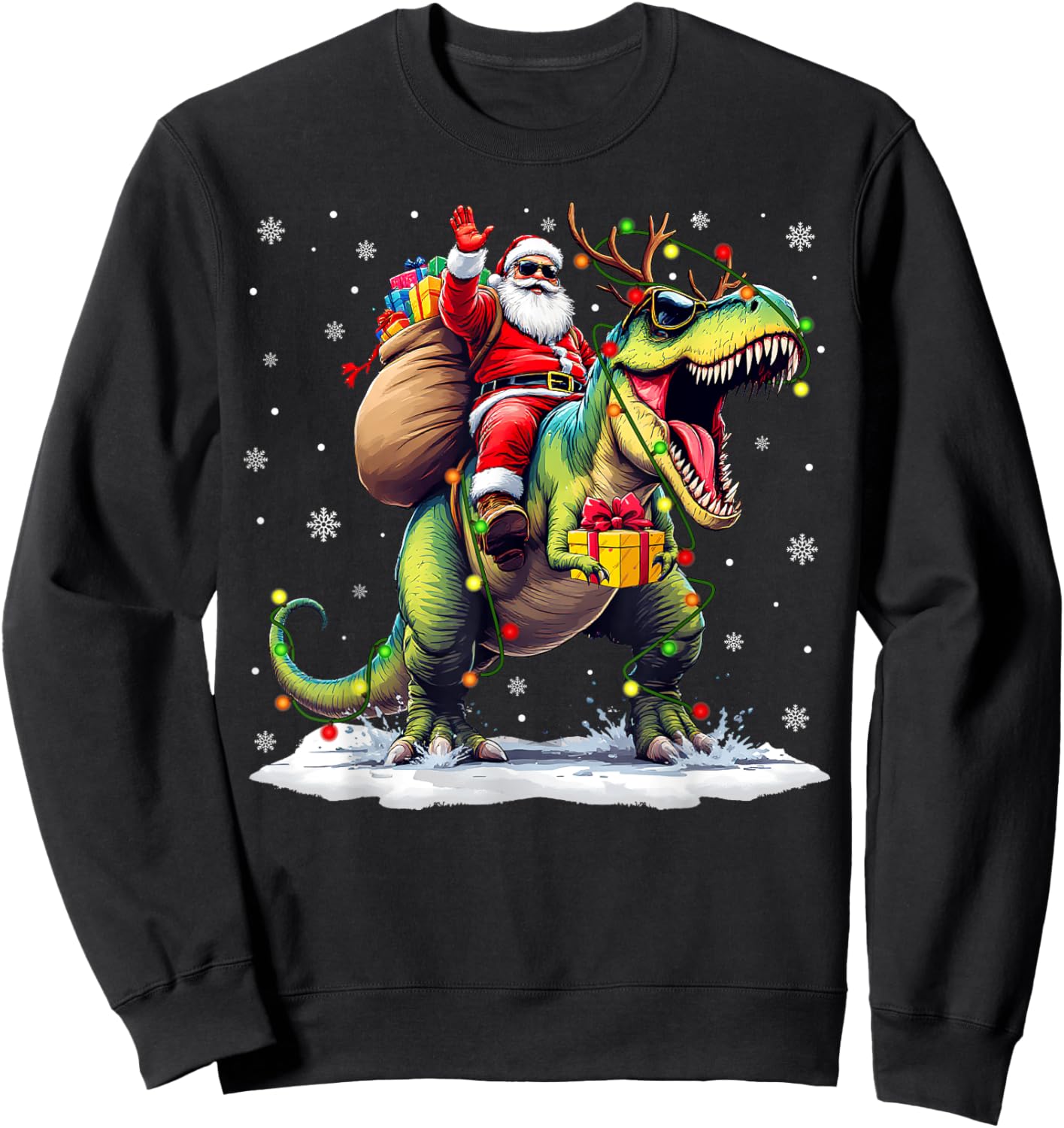 Santa Riding Dinosaur T rex Christmas Boys Men Xmas Squad Sweatshirt - Sweatshirt | Black