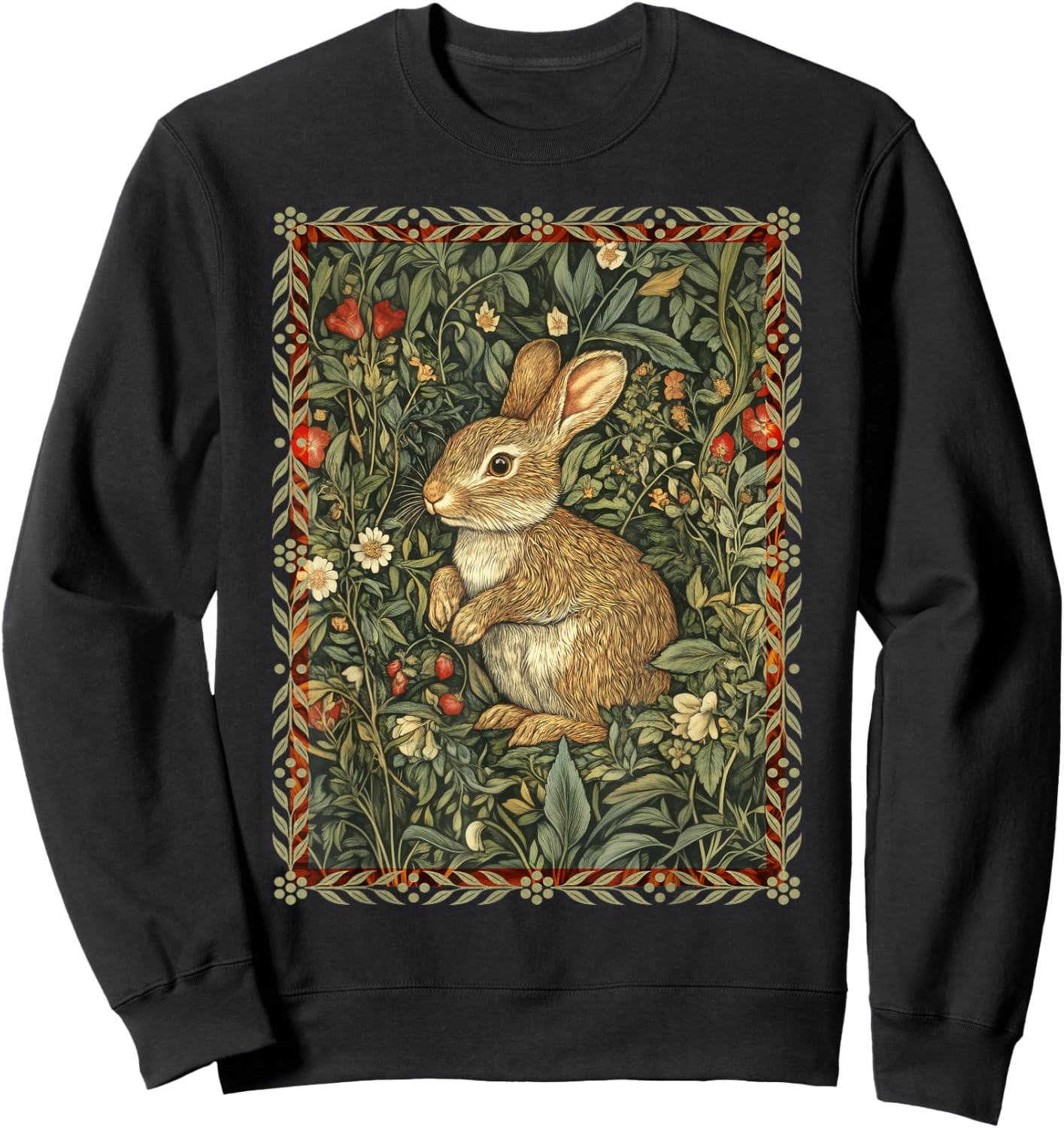 Baby Bunny Rabbit William Morris Style Vintage Sweatshirt - Sweatshirt | Black