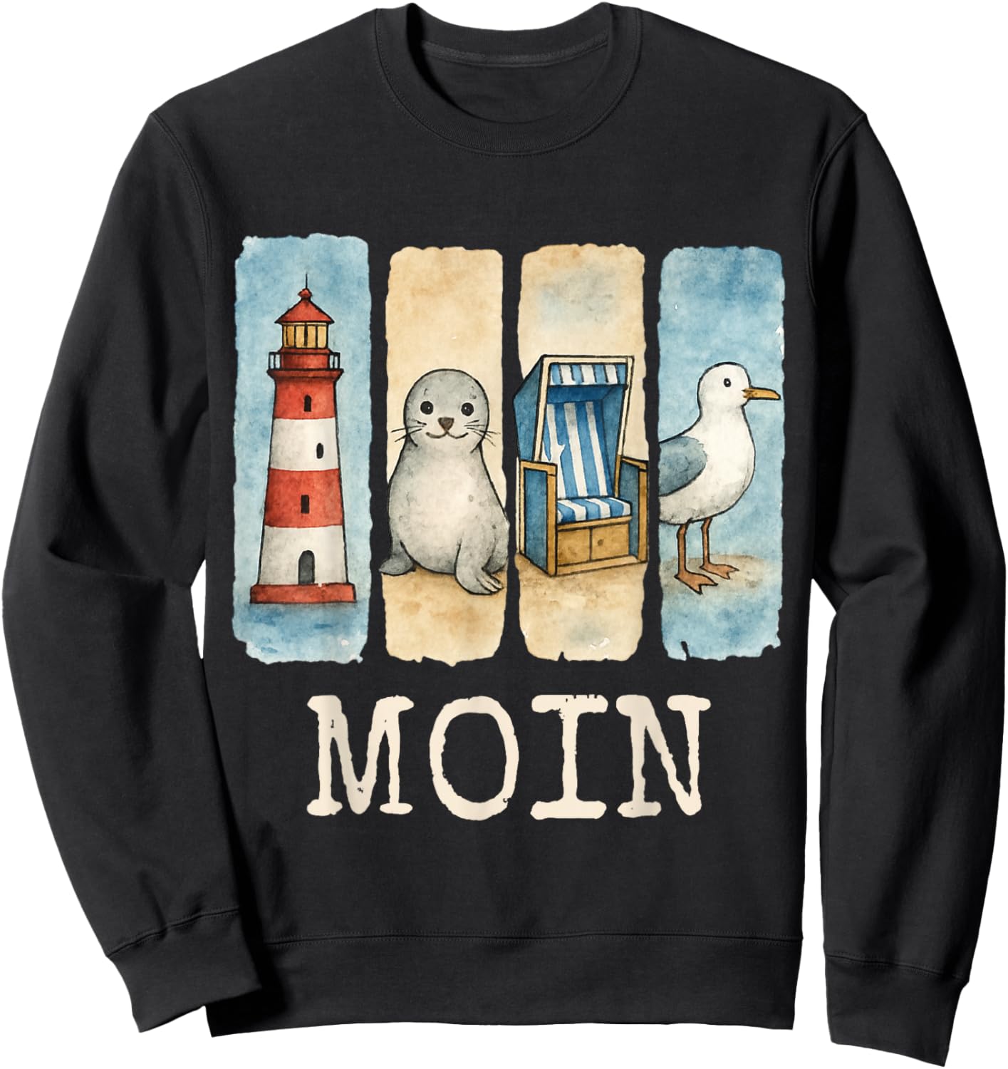 Moin Lighthouse Seal Beach Chair Seagull Sweatshirt - Sweatshirt | Black
