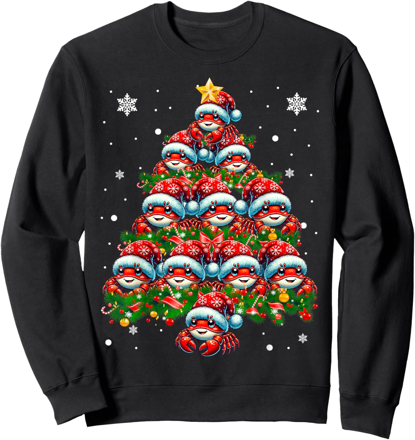 Crab Lighting Xmas Holiday Santa Crab Christmas Tree Sweatshirt - Sweatshirt | Black