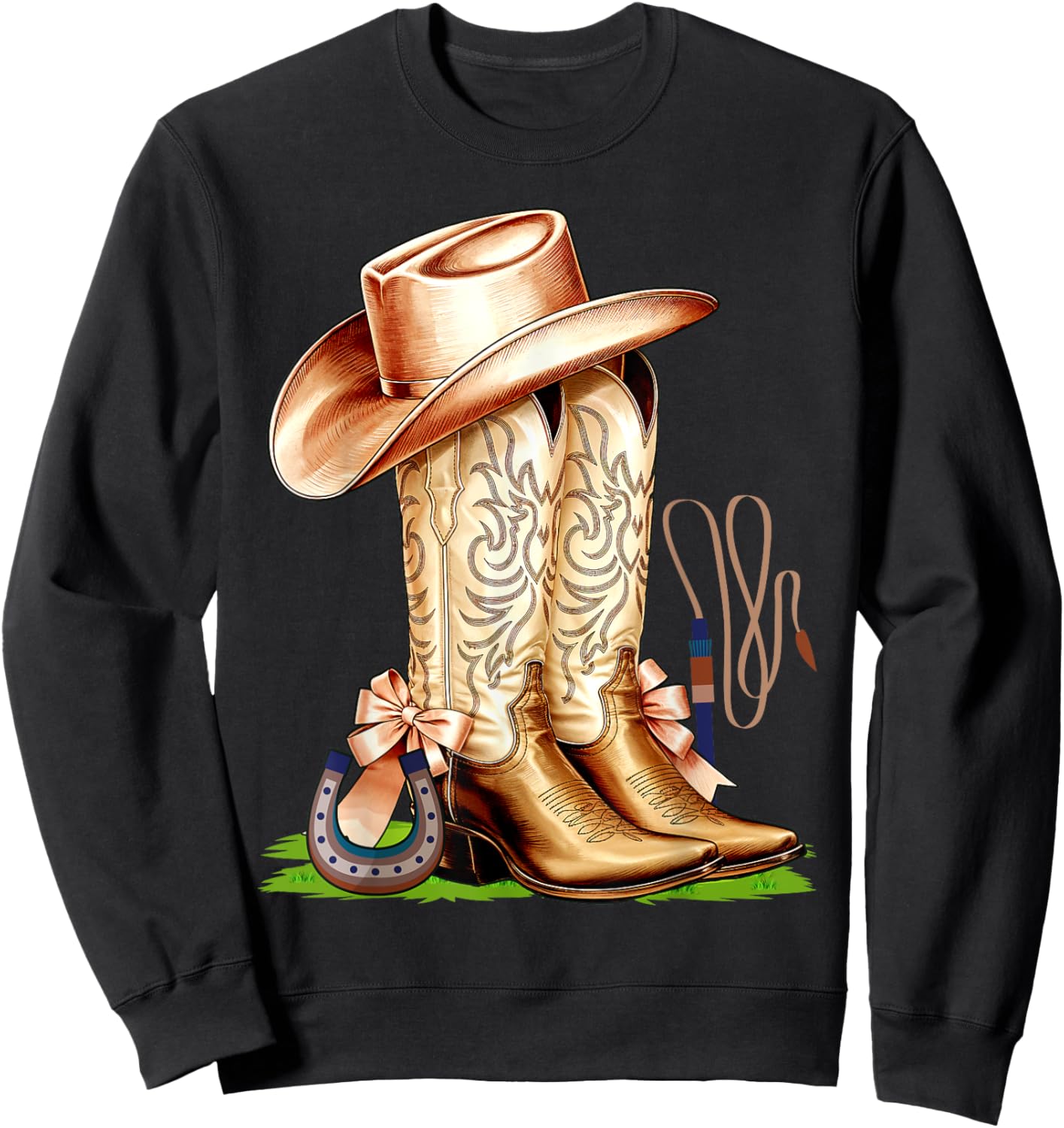 Coquette Pink Bow Cowboy Boots Cute Teen Girls, Women Sweatshirt - Sweatshirt | Black