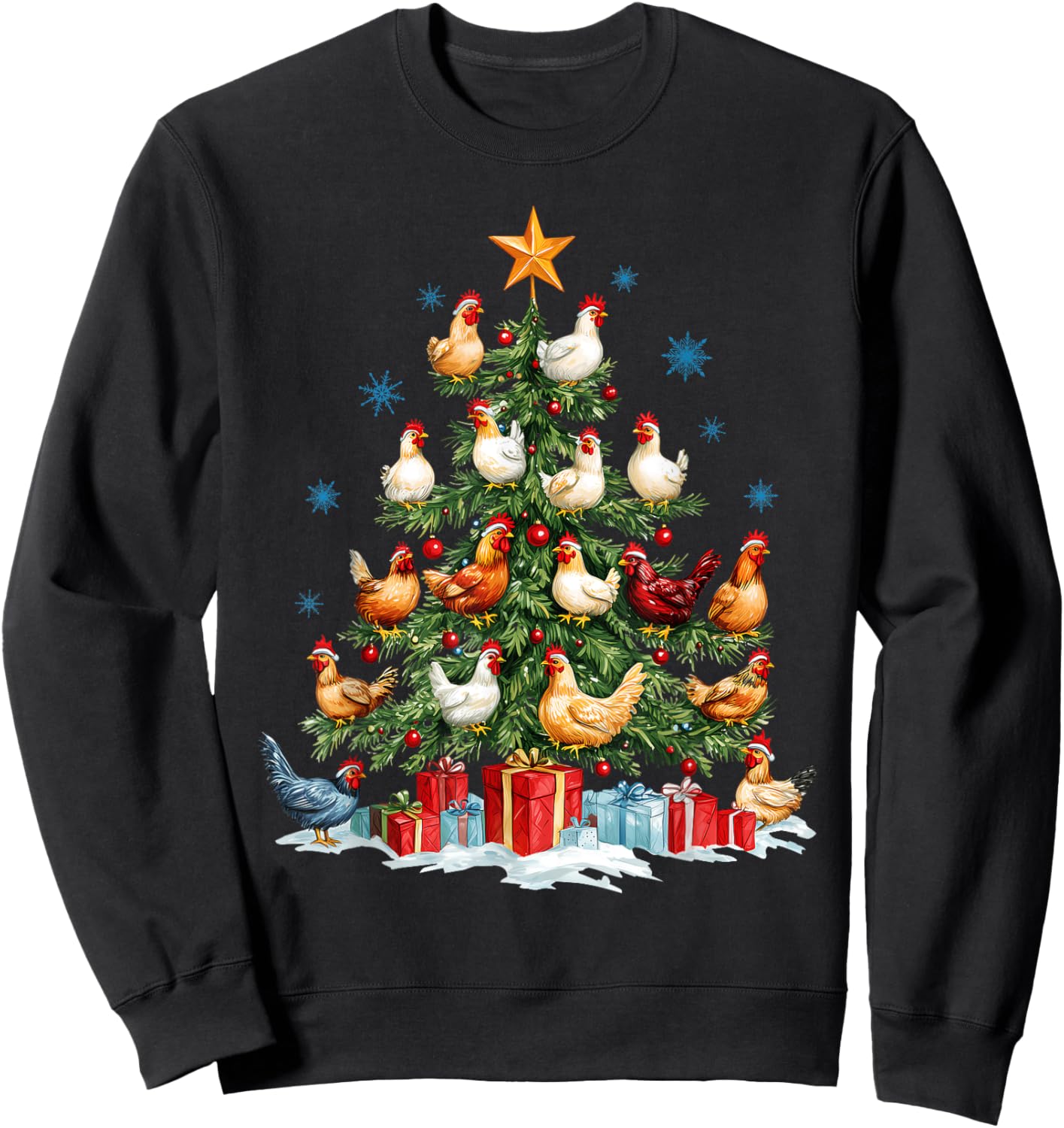 Clucking Chickens Festive Fowl Christmas Tree Ornaments Sweatshirt - Sweatshirt | Black