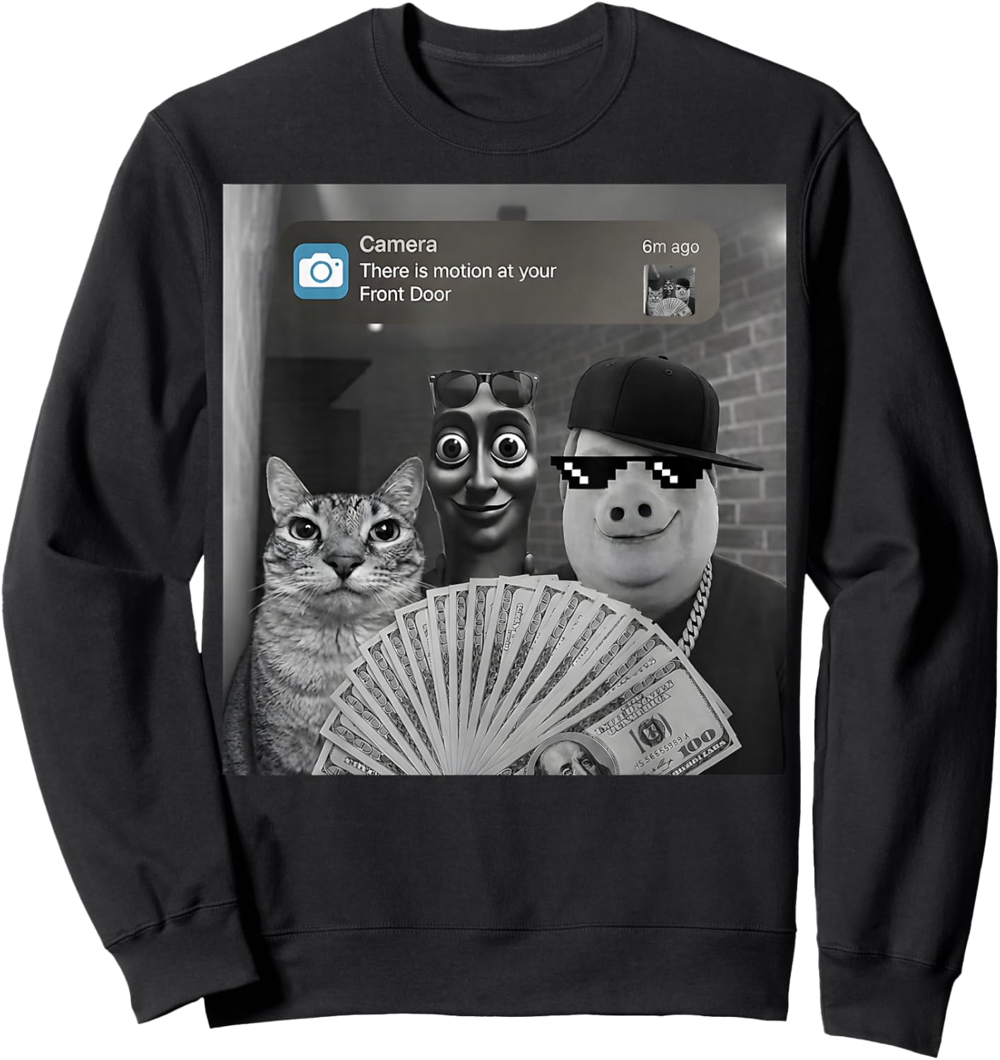 Funny Tung Tung Tung Sahur, John Pork and Cat Meme Brainrot Sweatshirt - Sweatshirt | Black