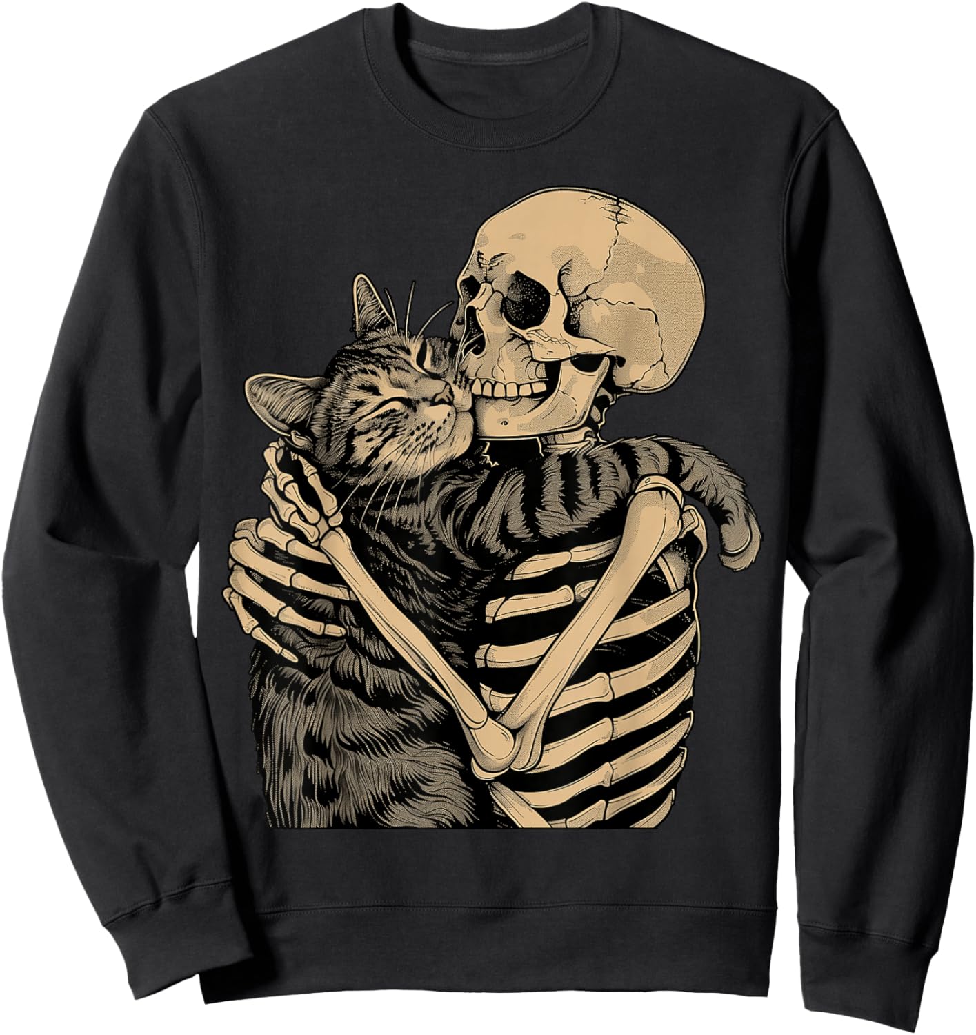 Skeleton Cuddle Cat Halloween Cat Lover Mom Dad Sweatshirt - Sweatshirt | Black