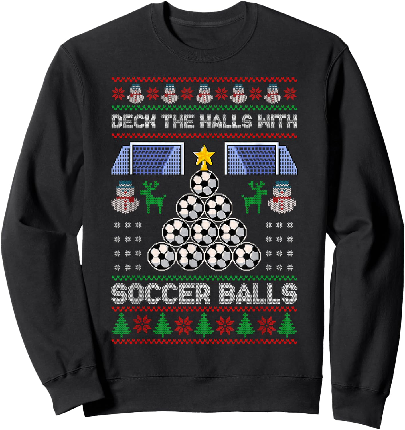 Deck The Hall With Soccer Balls Ugly Christmas Soccer Pajama Sweatshirt - Sweatshirt | Black