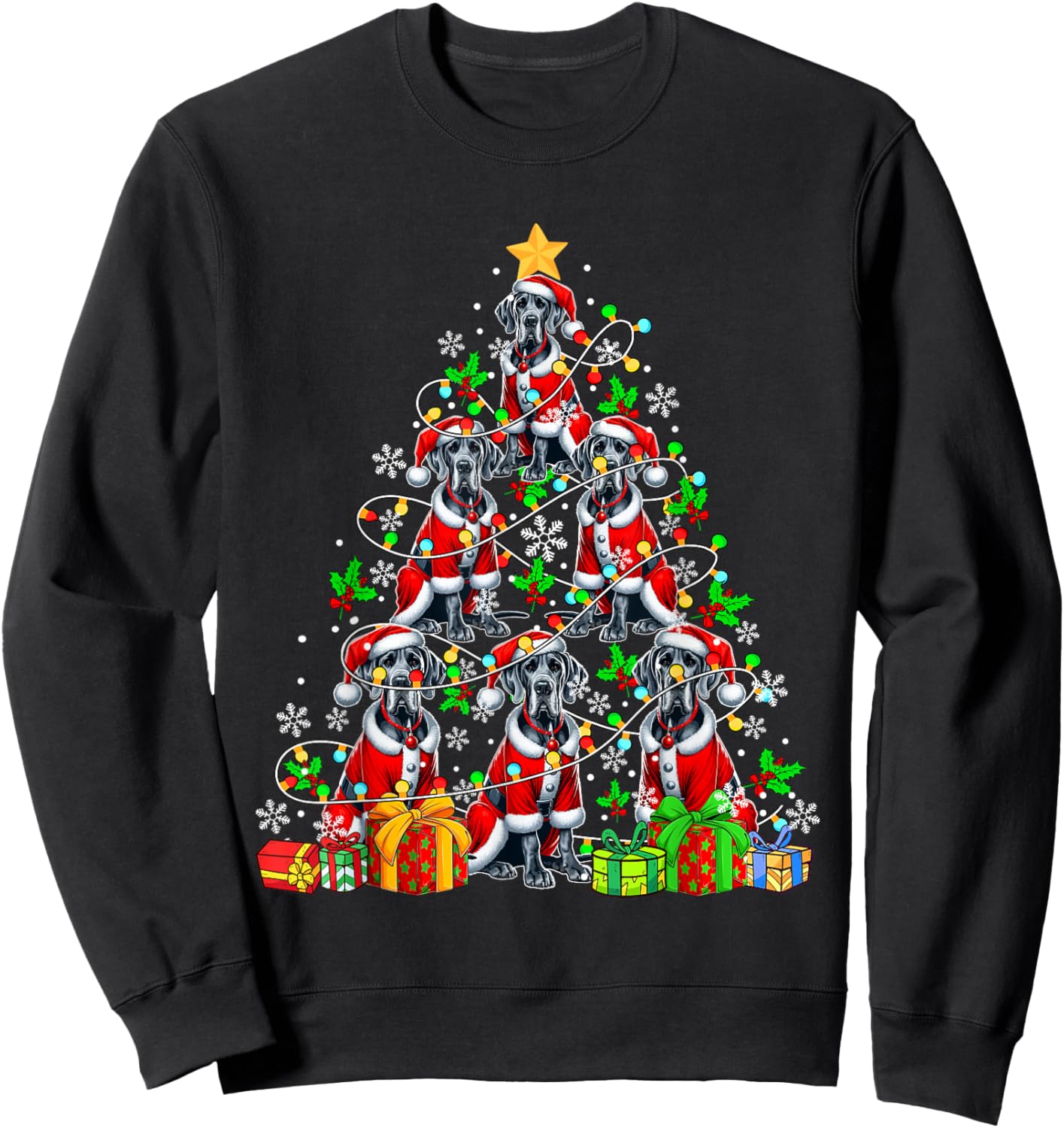 Group Santa Great Danes As Xmas Tree Colorful Lights Owner Sweatshirt - Sweatshirt | Black