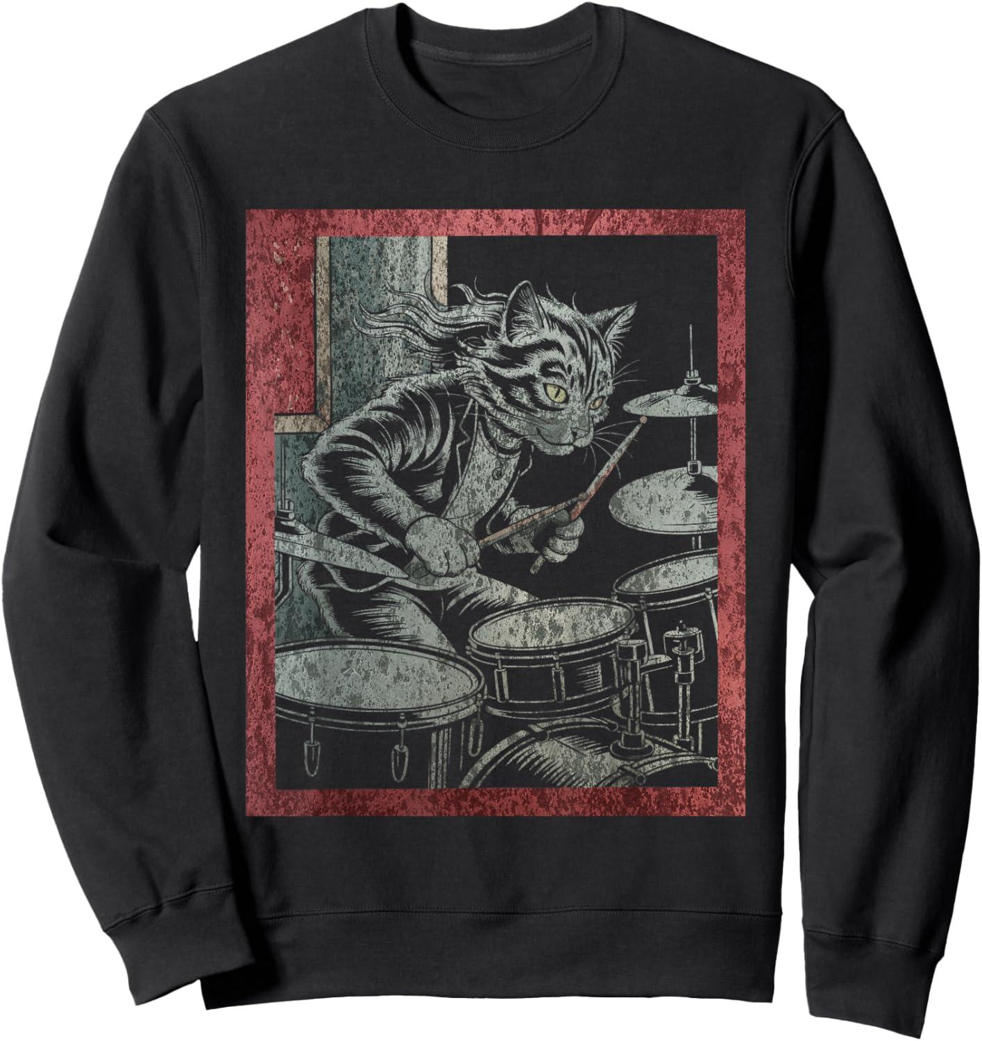 Drums Cat Music Drummer Drum Player Chaton Drummist Sweatshirt - Sweatshirt | Black