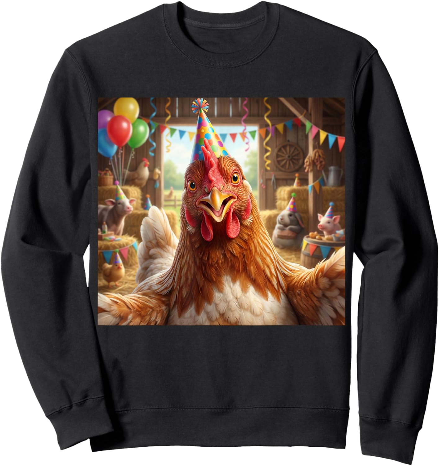 Funny Chicken Selfie Birthday Party Hat Farm Animal Sweatshirt - Sweatshirt | Black