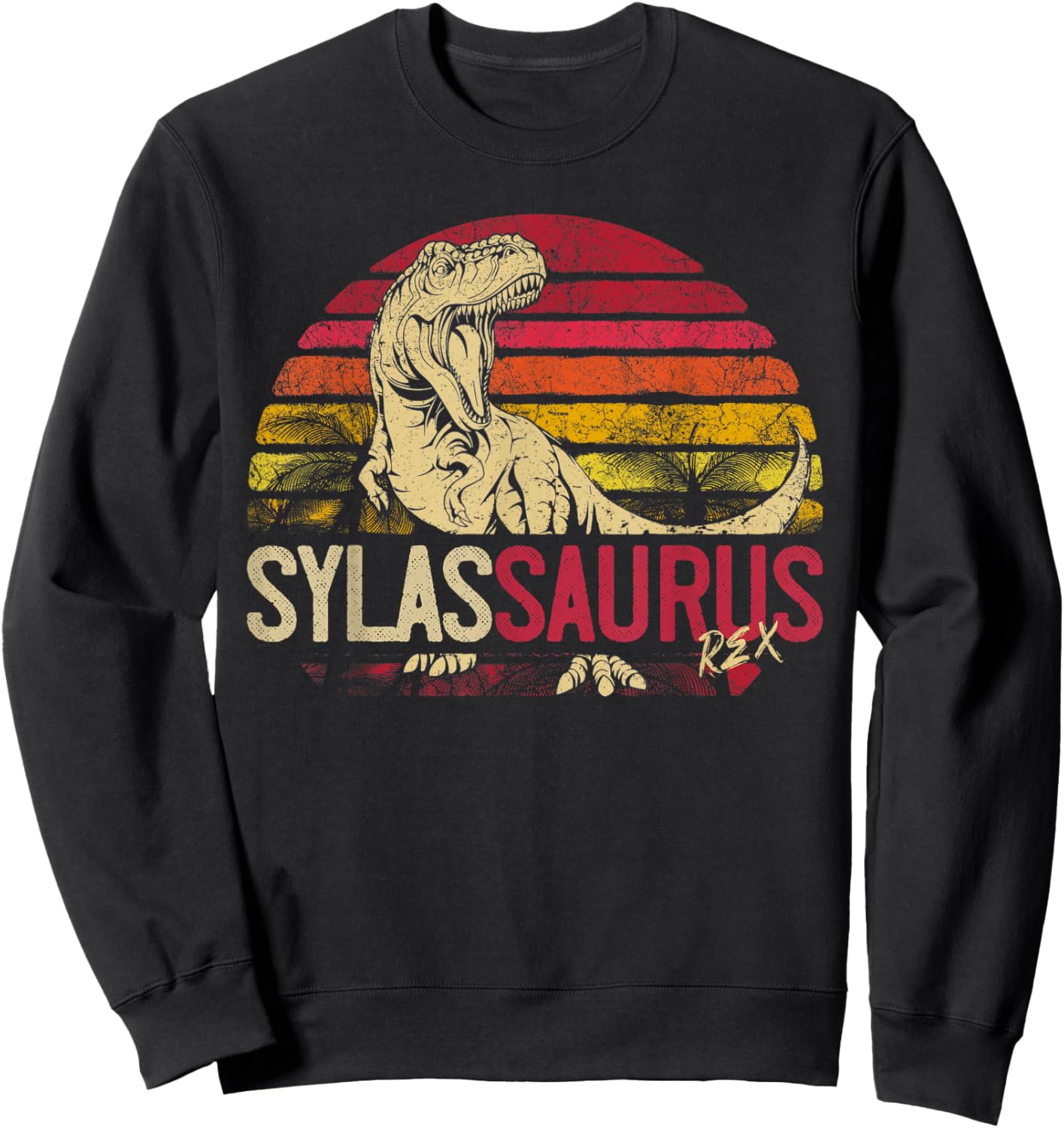 Sylas Saurus Funny Personalized Dinosaur T Rex Name Sweatshirt - Sweatshirt | Black