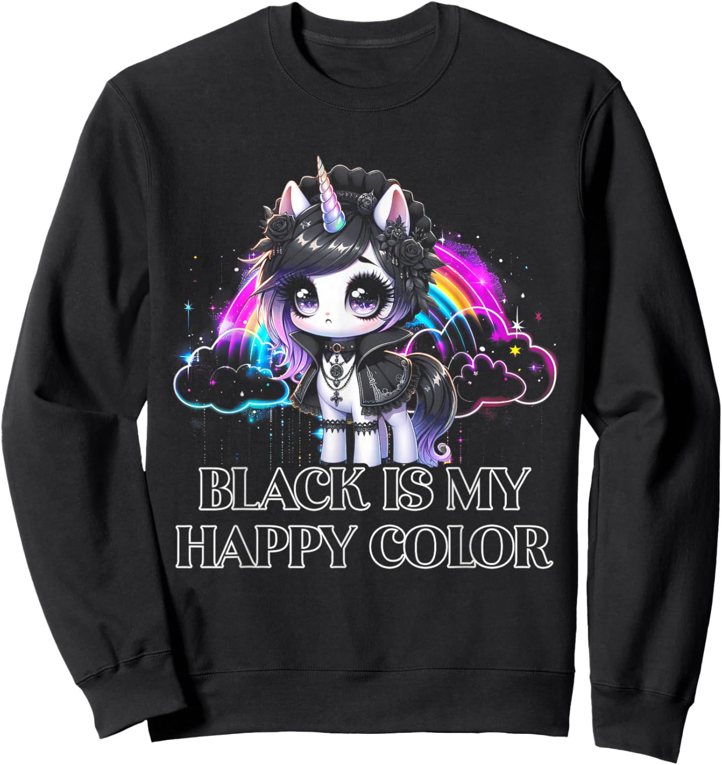 Black is My Happy Color Gothic Girl Dark Goth Occult Unicorn Sweatshirt - Sweatshirt | Black