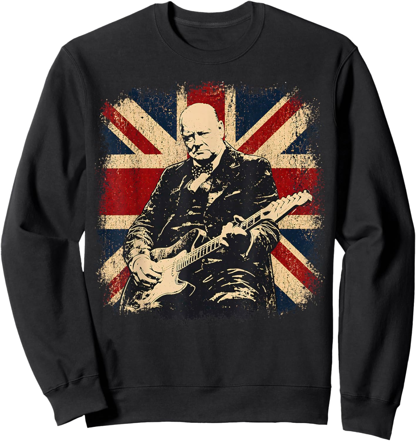 Winston Churchill Playing Electric Guitar Rocker Humor Sweatshirt - Sweatshirt | Black