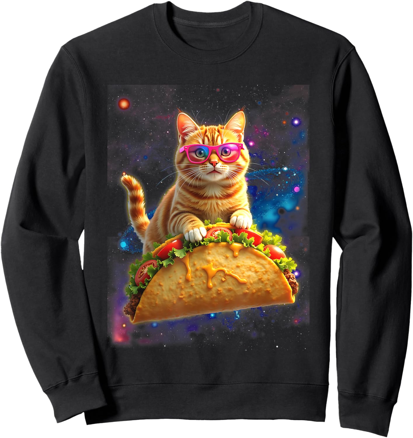 Crazy Space Taco Cat Astronaut Cat Ride Tacos Cinco De Mayo Sweatshirt - Sweatshirt | Black