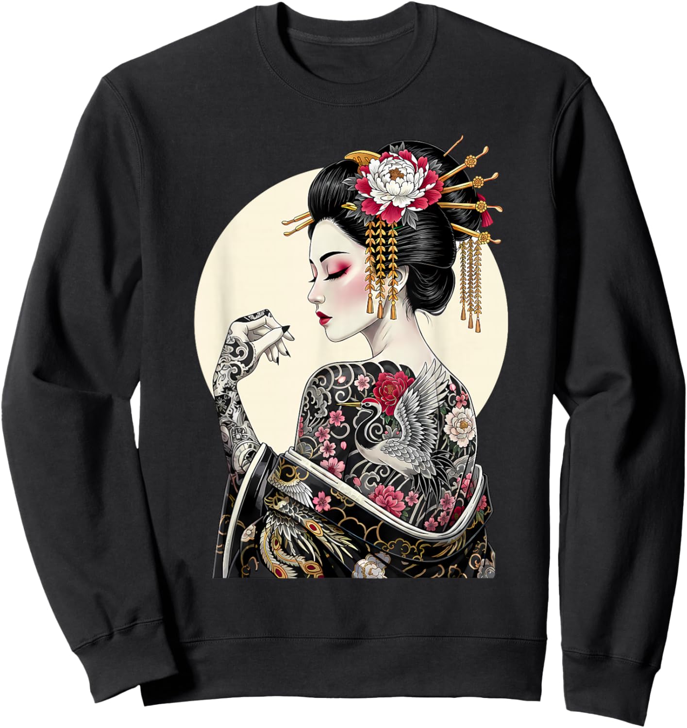 Tattooed Geisha Japanese Souvenir Meet Me in Japan Tattoo Sweatshirt - Sweatshirt | Black