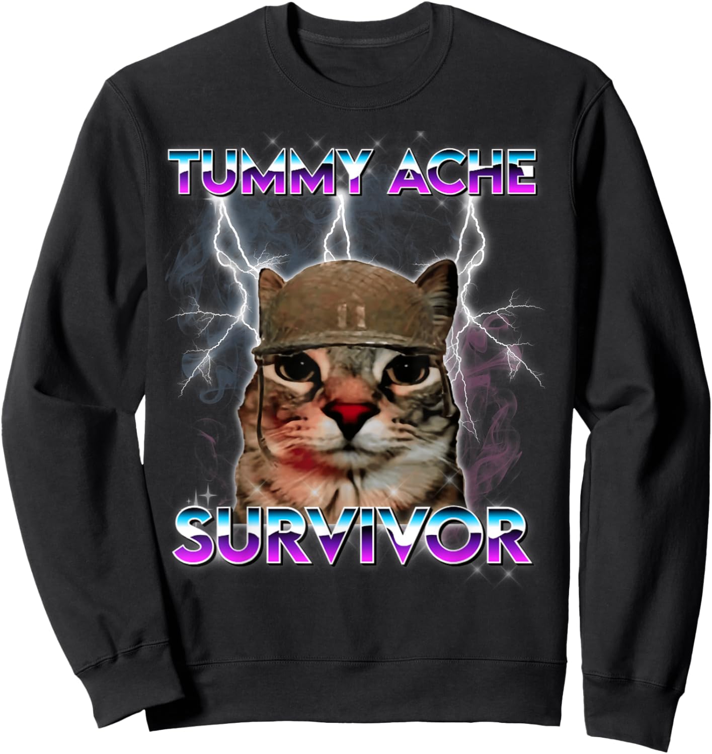 Funny Cat Meme I Survived Today's Tummy Ache Sweatshirt - Sweatshirt | Black