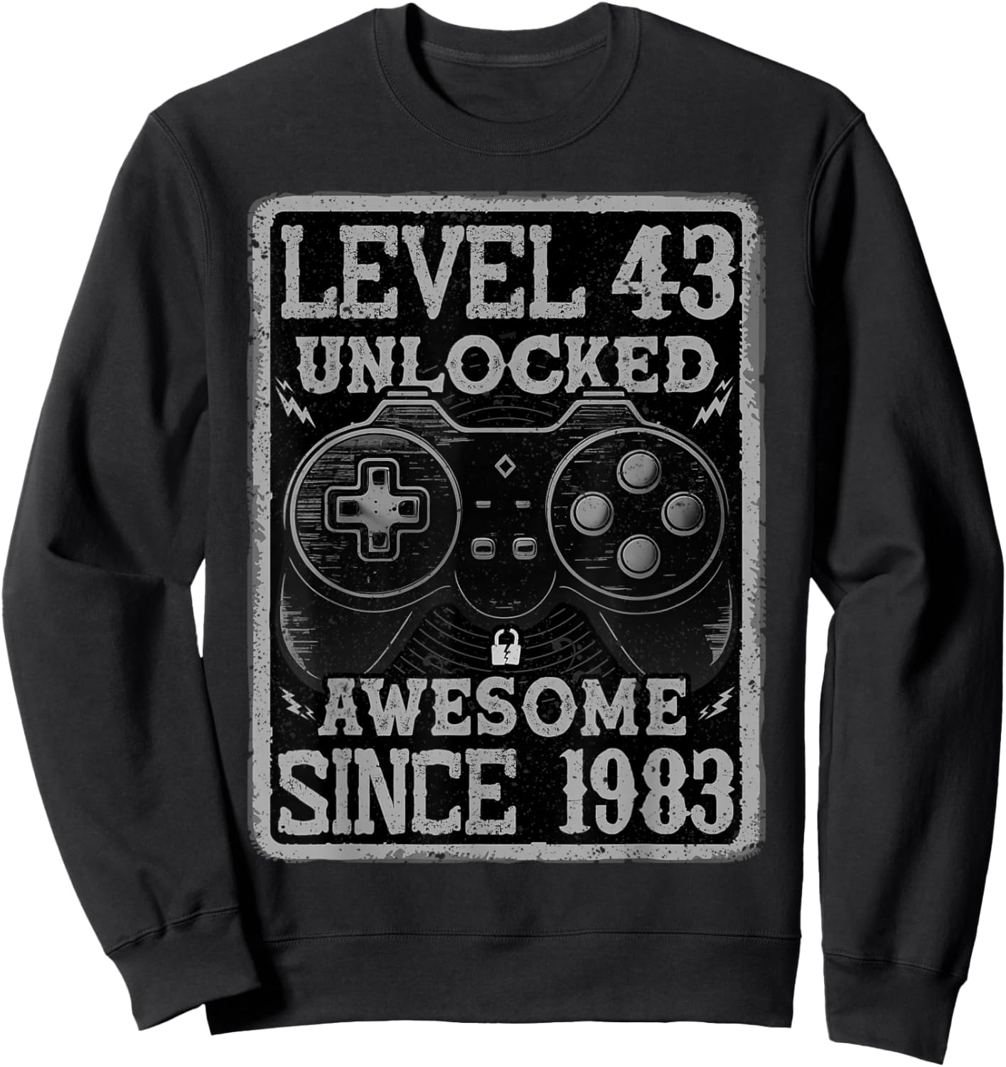 Level 43 Unlocked Awesome Since 1983 43rd Birthday Gaming Sweatshirt - Sweatshirt | Black