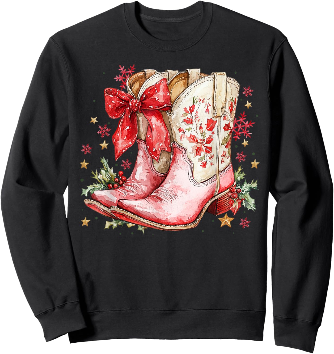 Western Christmas Family Pajamas Bow Cowgirl Cowboy Boots Sweatshirt - Sweatshirt | Black