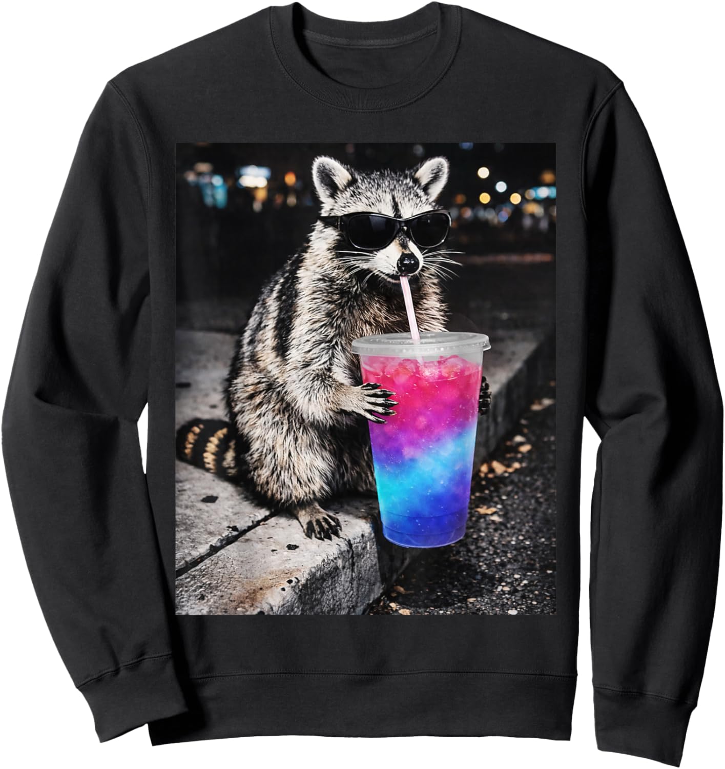 Raccoon Drinking Loaded Tea Cup Funny Animal Meme Sweatshirt - Sweatshirt | Black