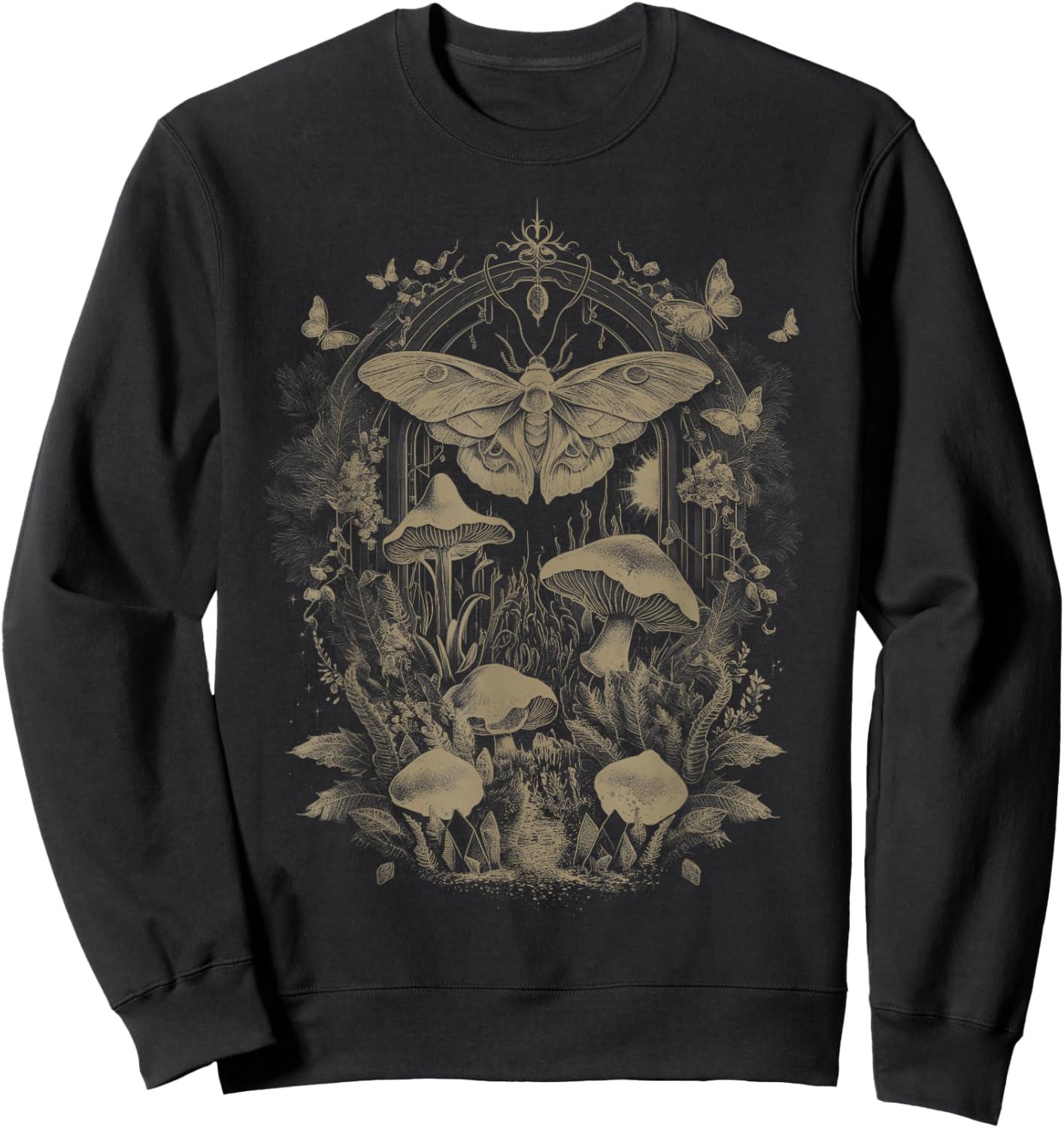 Butterfly Grunge Fairycore Therian Clothing Cute Moth Aesthetic Floral & Girls, -Adults & Kids, Brown, Small, Short Sleeve, Classic Fit Sweatshirt - Sweatshirt | Black