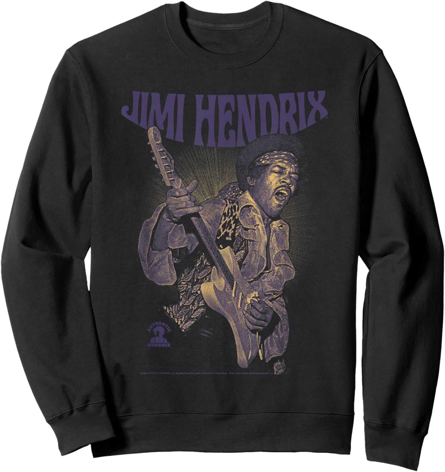 Jimi Hendrix Playing Guitar Purple Yellow Sweatshirt - Sweatshirt | Black