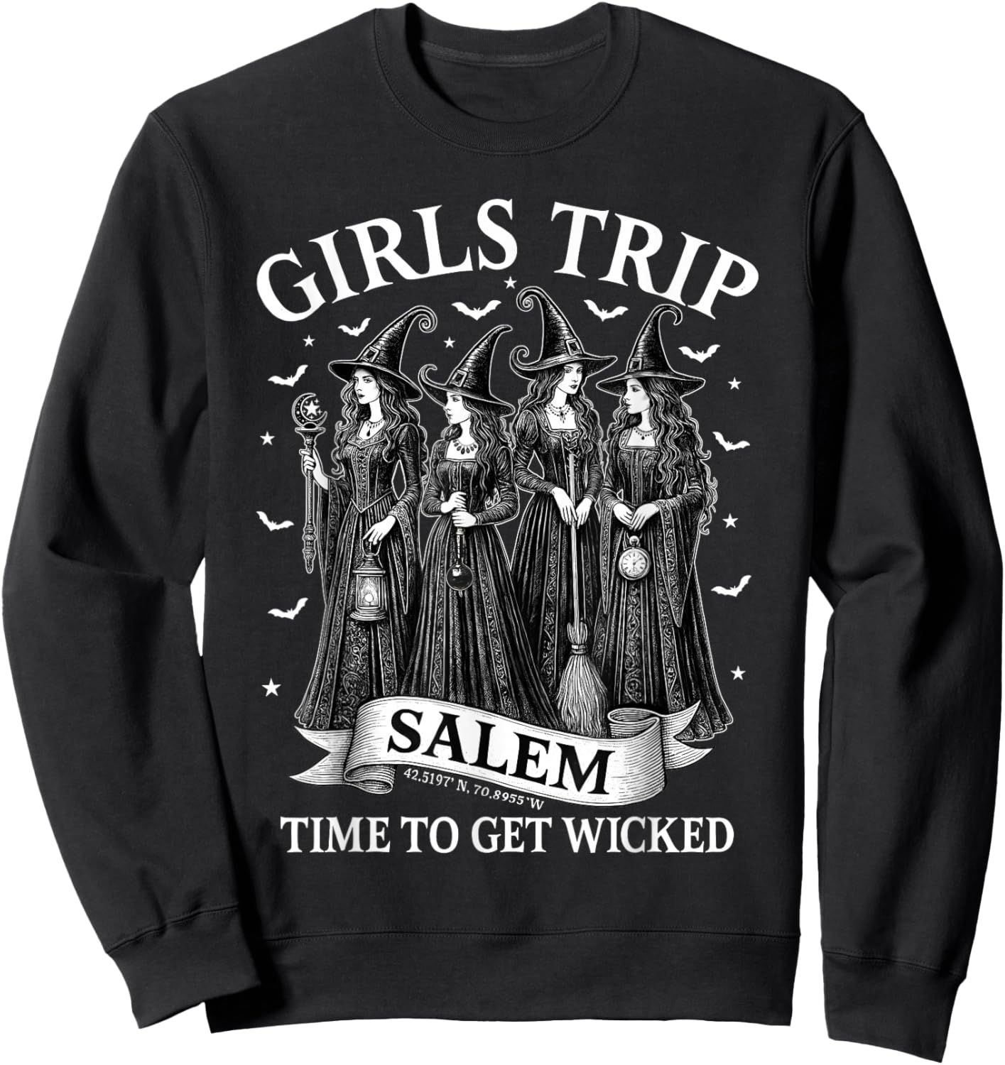 Vintage Girls Trip Salem Time to Get Wicked Halloween Witchy Sweatshirt - Sweatshirt | Black