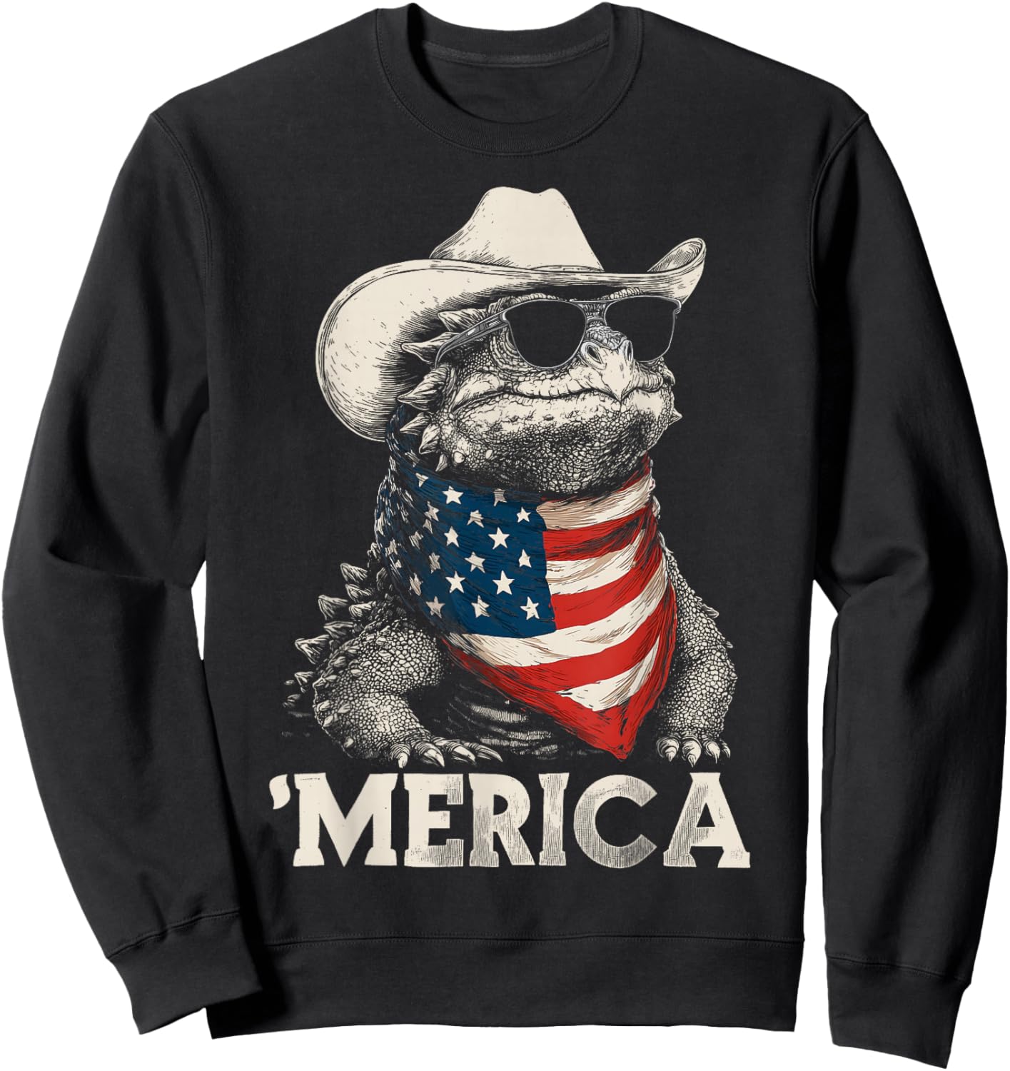 Ankylosaurus Dinosaur American Flag Bandana Cowboy Hat Sweatshirt - Sweatshirt | Black