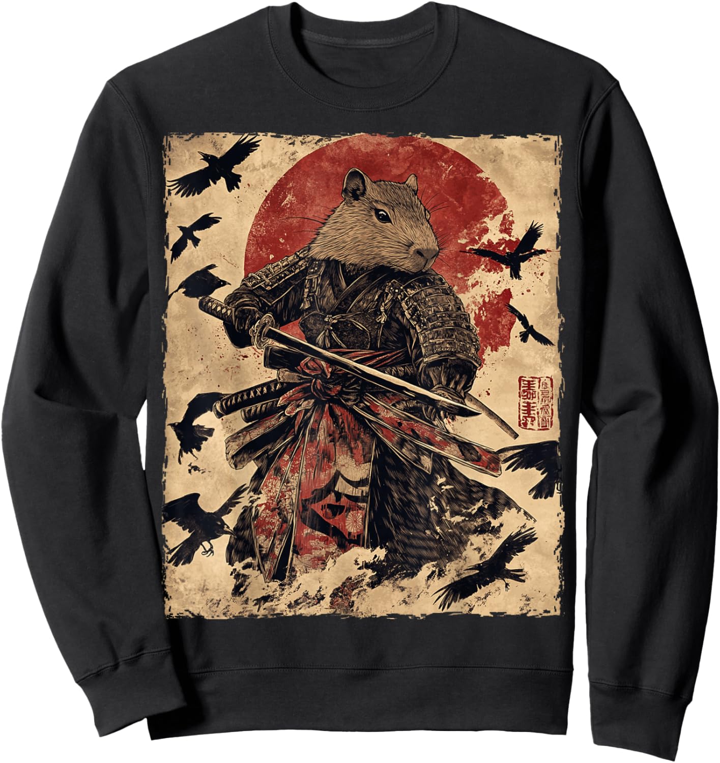 Capybara Samurai Graphic Japanese Warrior Anime Sweatshirt - Sweatshirt | Black