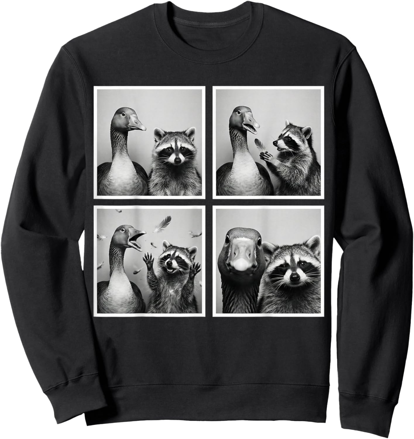 Funny Goose and Raccoon Photobooth Best Friends Chaos Selfie Sweatshirt - Sweatshirt | Black